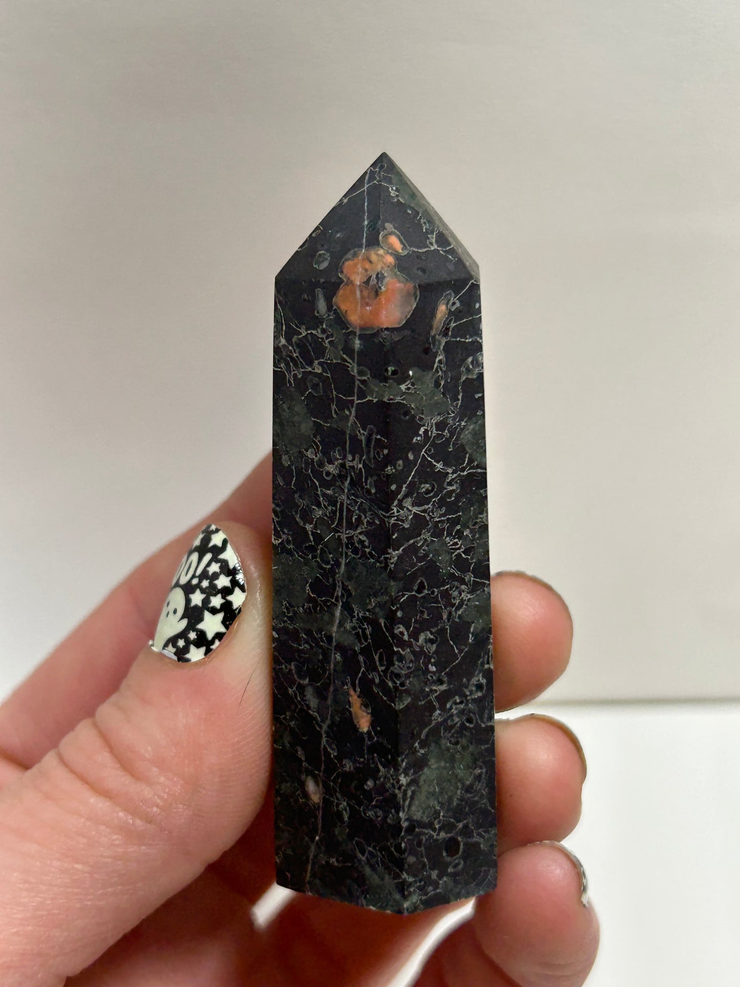 Plum Blossom Poppy Jasper Tower Crystal  Point Carved Polished Plumite (H)