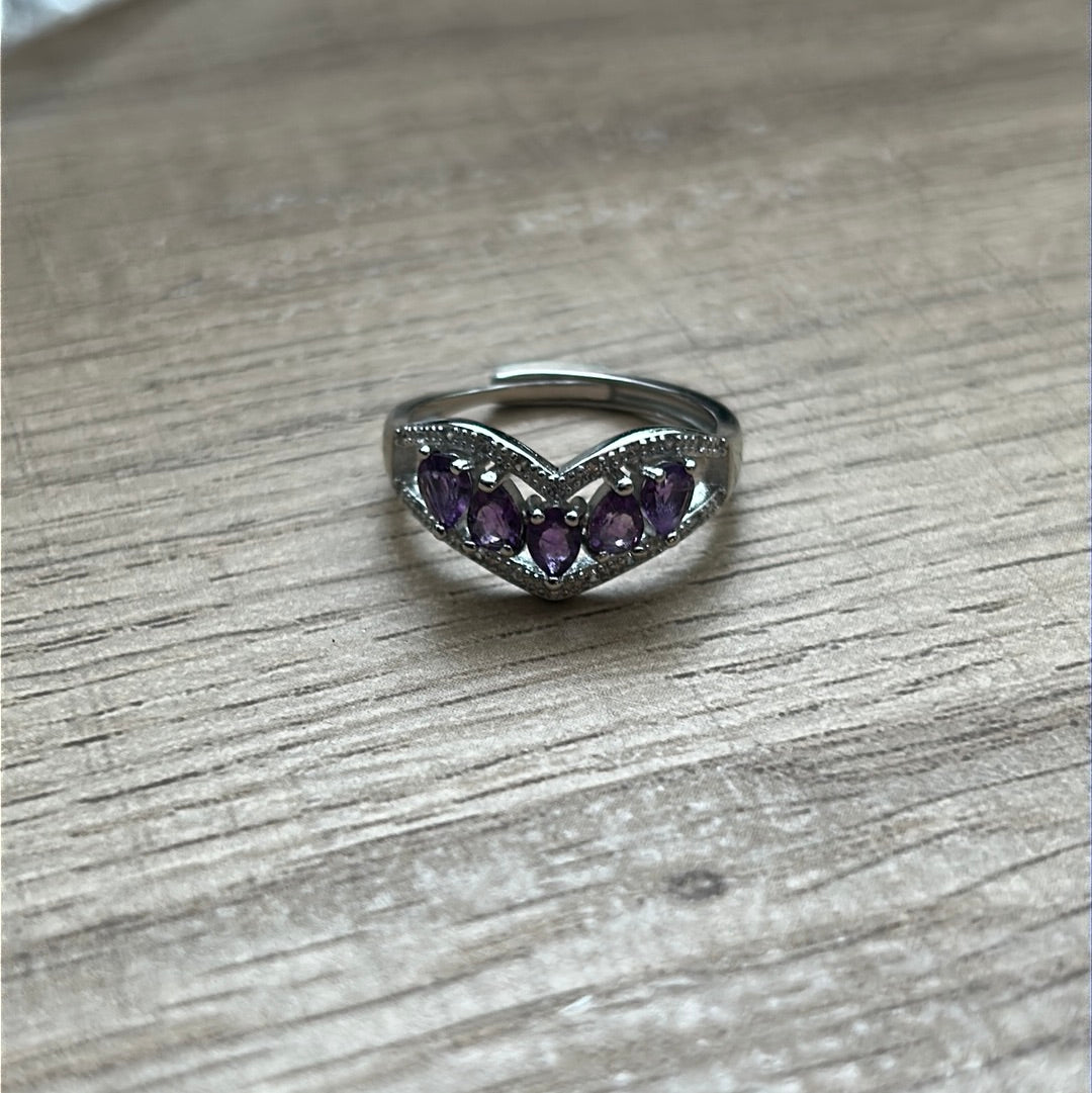 Amethyst Adjustable Crystal Ring Jewelry 925