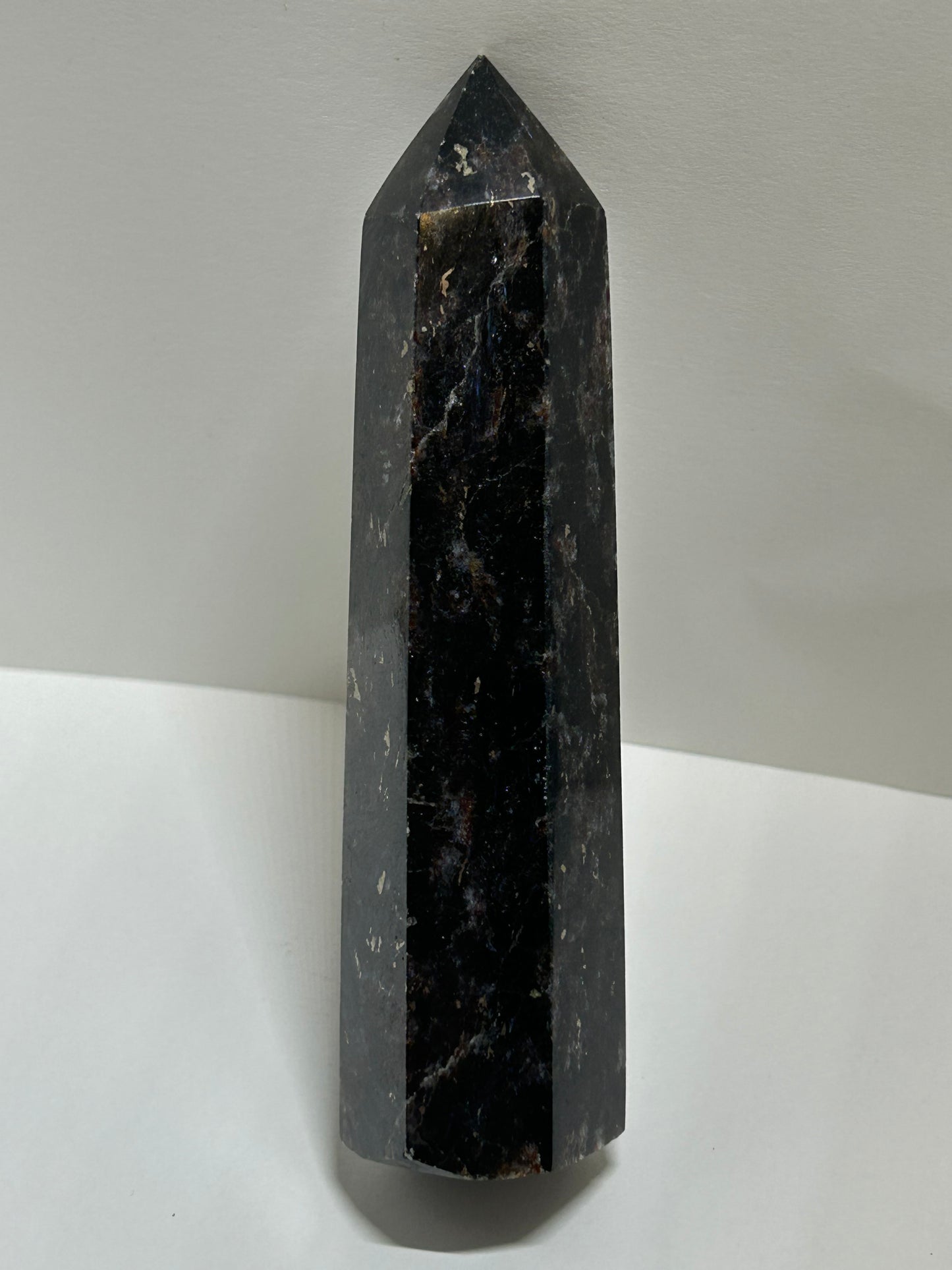 Arfvedsonite Garnet Tower Crystal  Point Carved Polished (D)