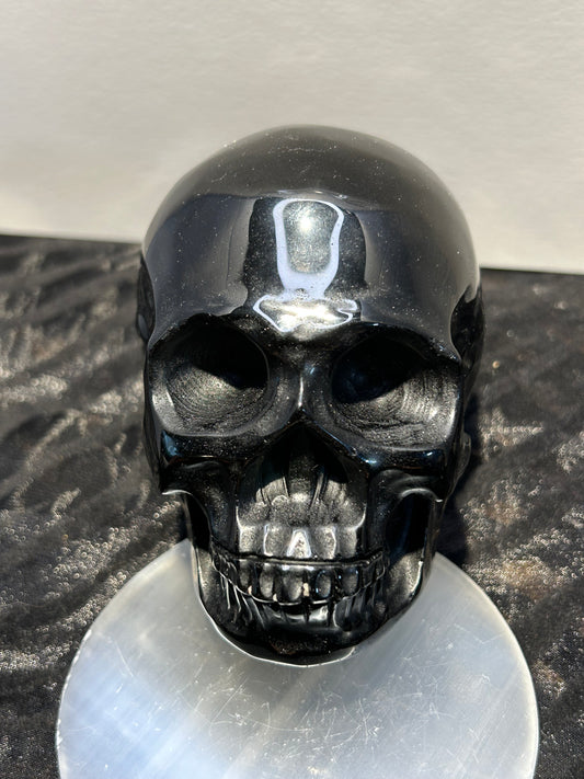 Obsidian Skull Crystal Carving Statement Piece Grounding Protection