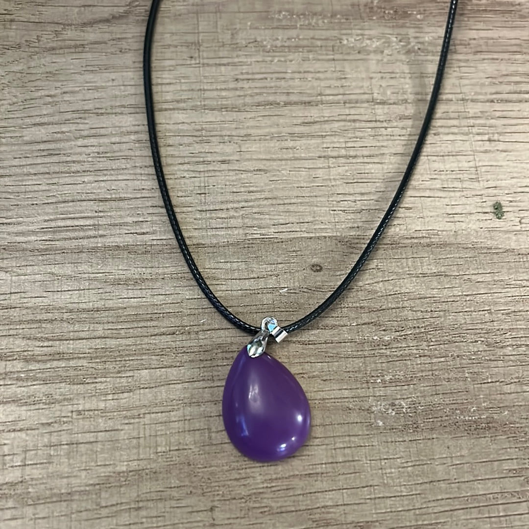 Purpurite Tear Drop Crystal Necklace on Braided Cord