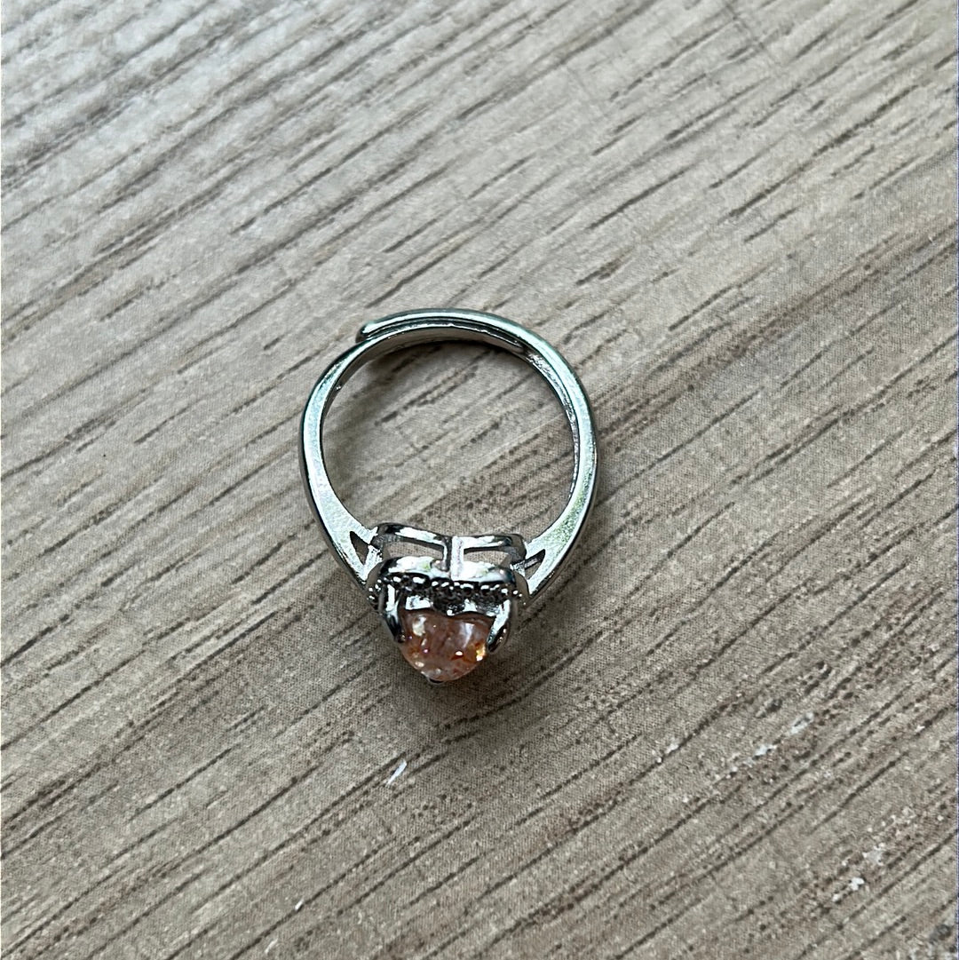 Sunstone Heart Adjustable Crystal Ring Jewelry 925