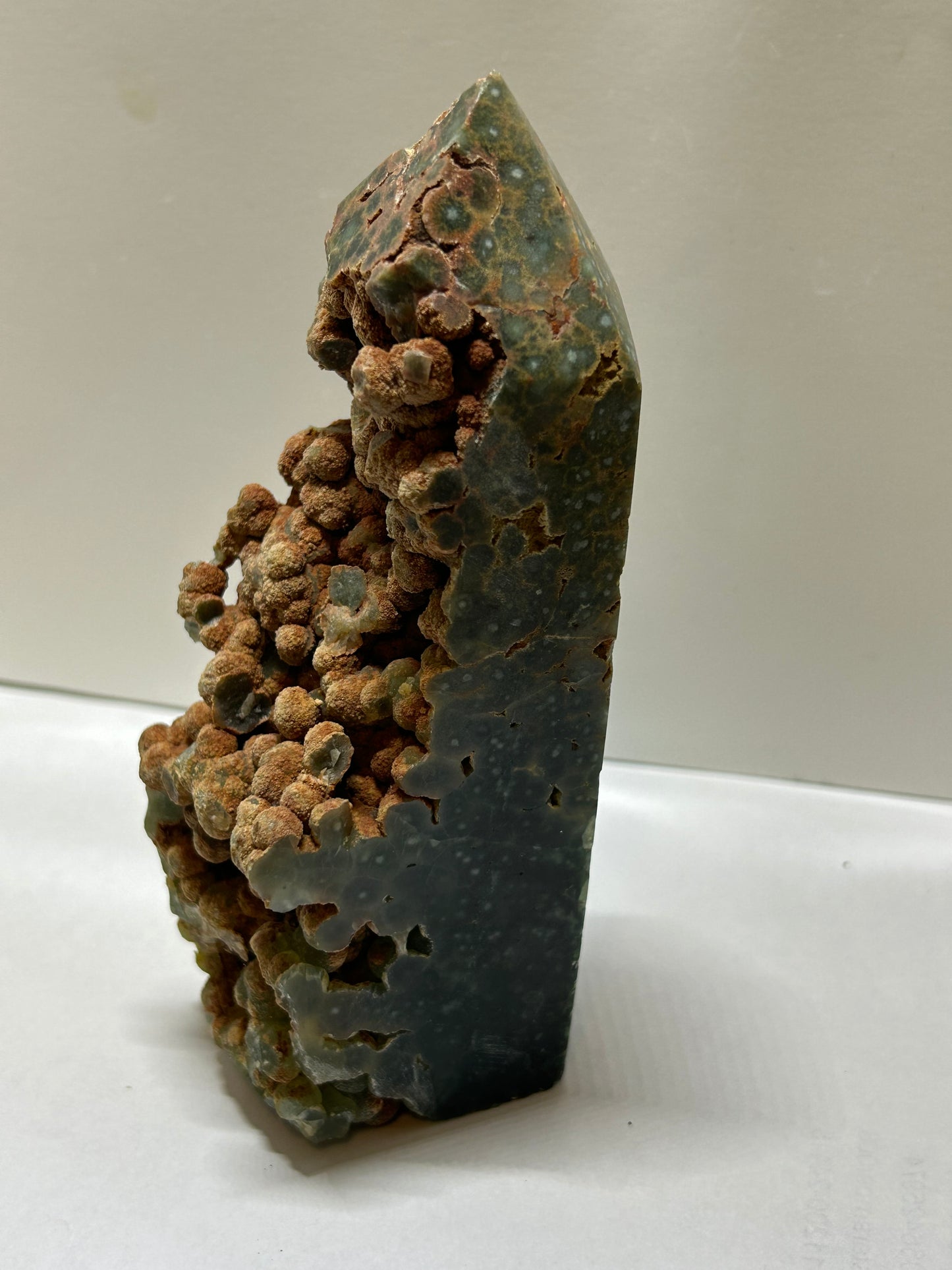 Ocean Jasper Raw Druzy Bubble Tower Green Eyes Carving Stone Crystal