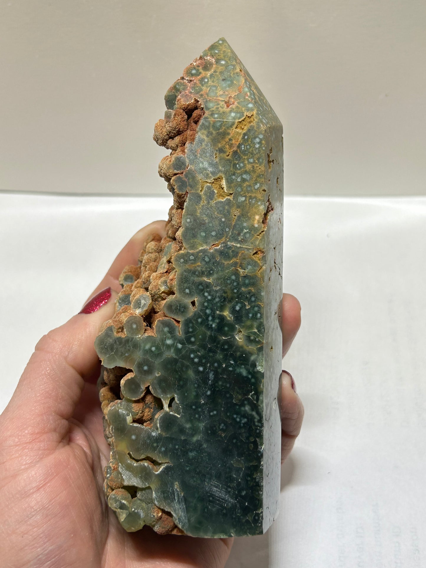 Ocean Jasper Raw Druzy Bubble Tower Green Eyes Carving Stone Crystal