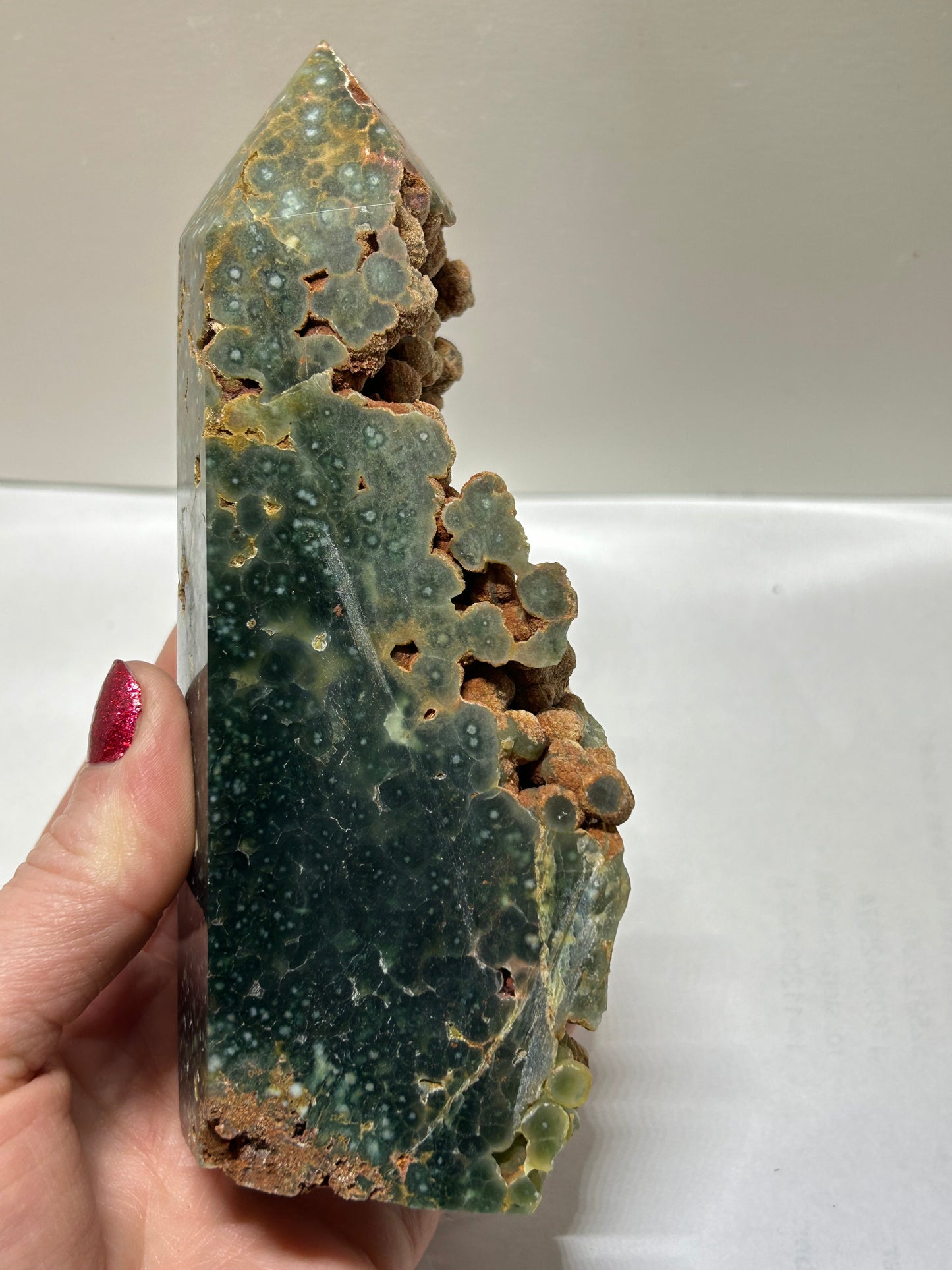 Ocean Jasper Raw Druzy Bubble Tower Green Eyes Carving Stone Crystal