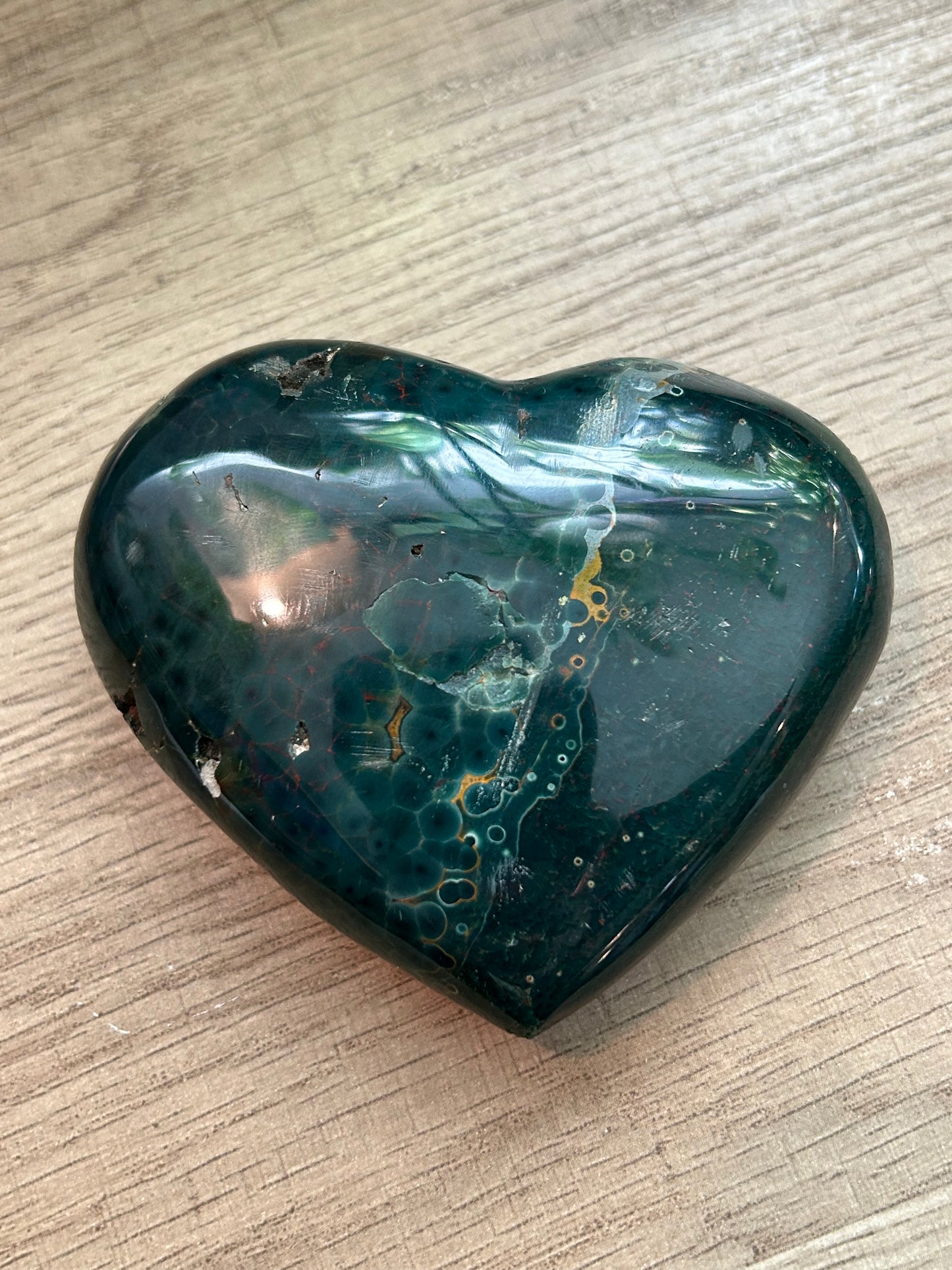 Ocean Jasper Green Eyes Heart Palm Carving Stone Crystal