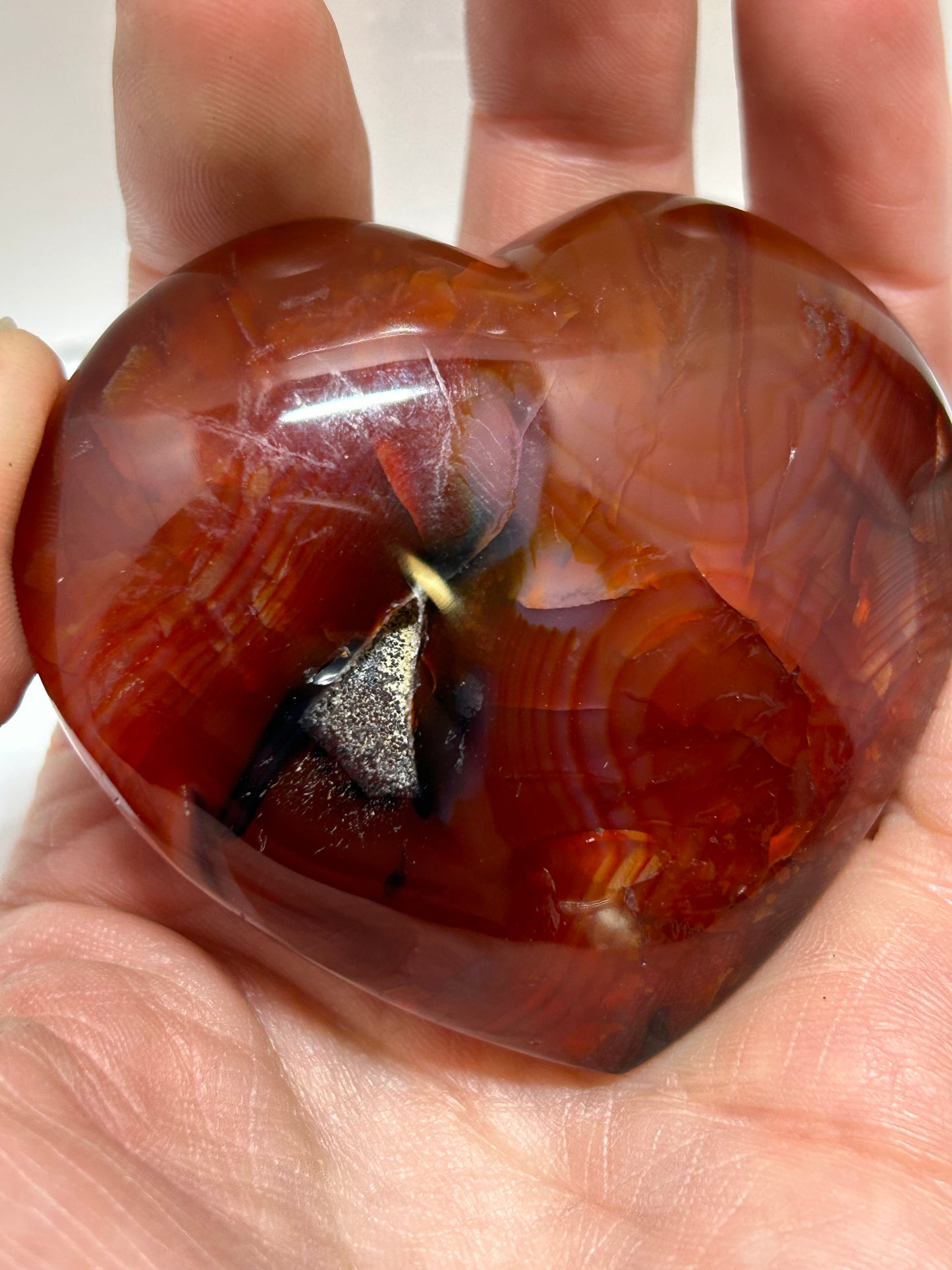 Carnelian Heart Carved Crystal Palm Stone Druzy