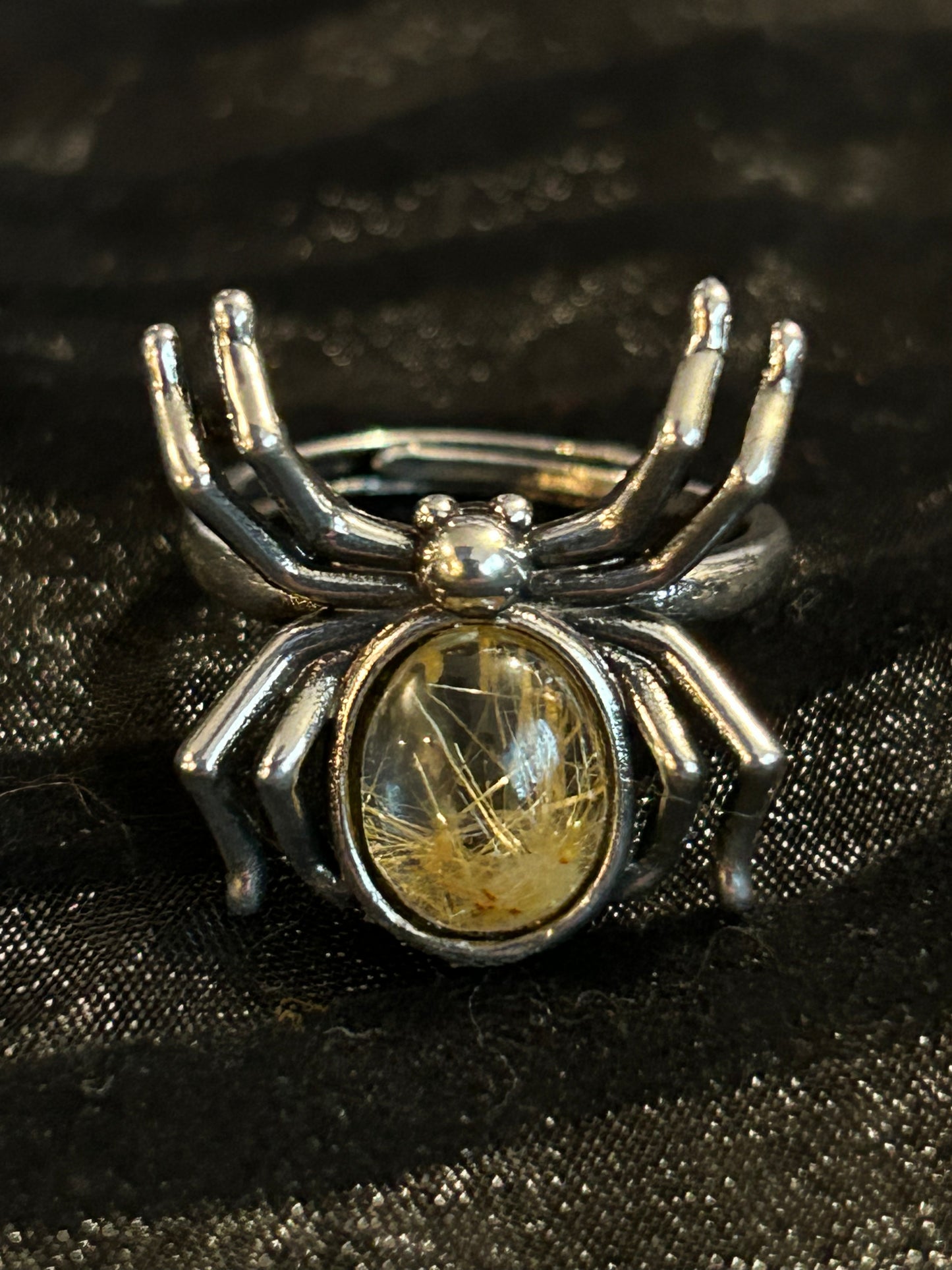 Golden Rutile Adjustable Spider Ring