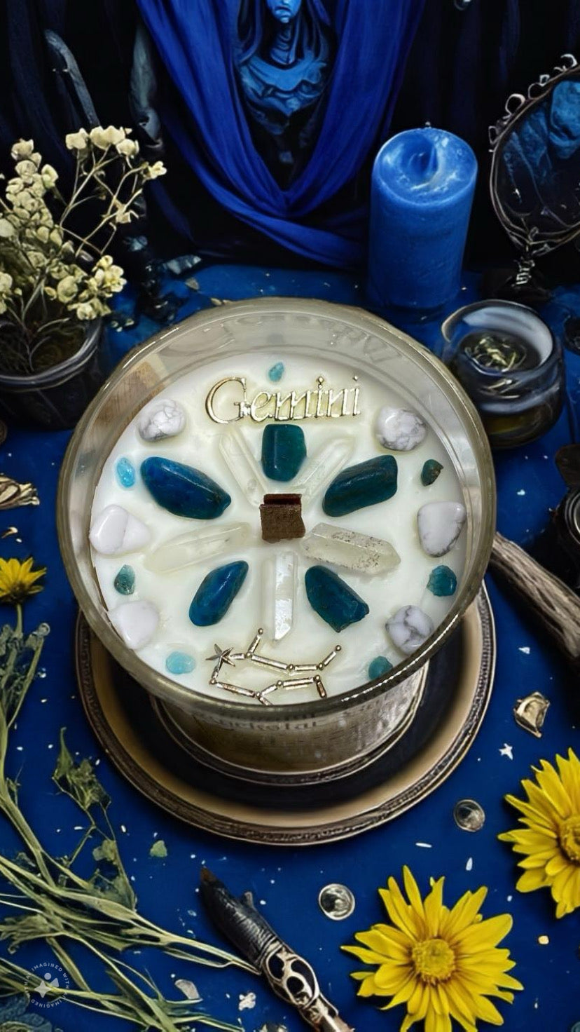 Gemini Zodiac Bundle Crystal Candle Bath Bomb Natural Soap Astrology Gift