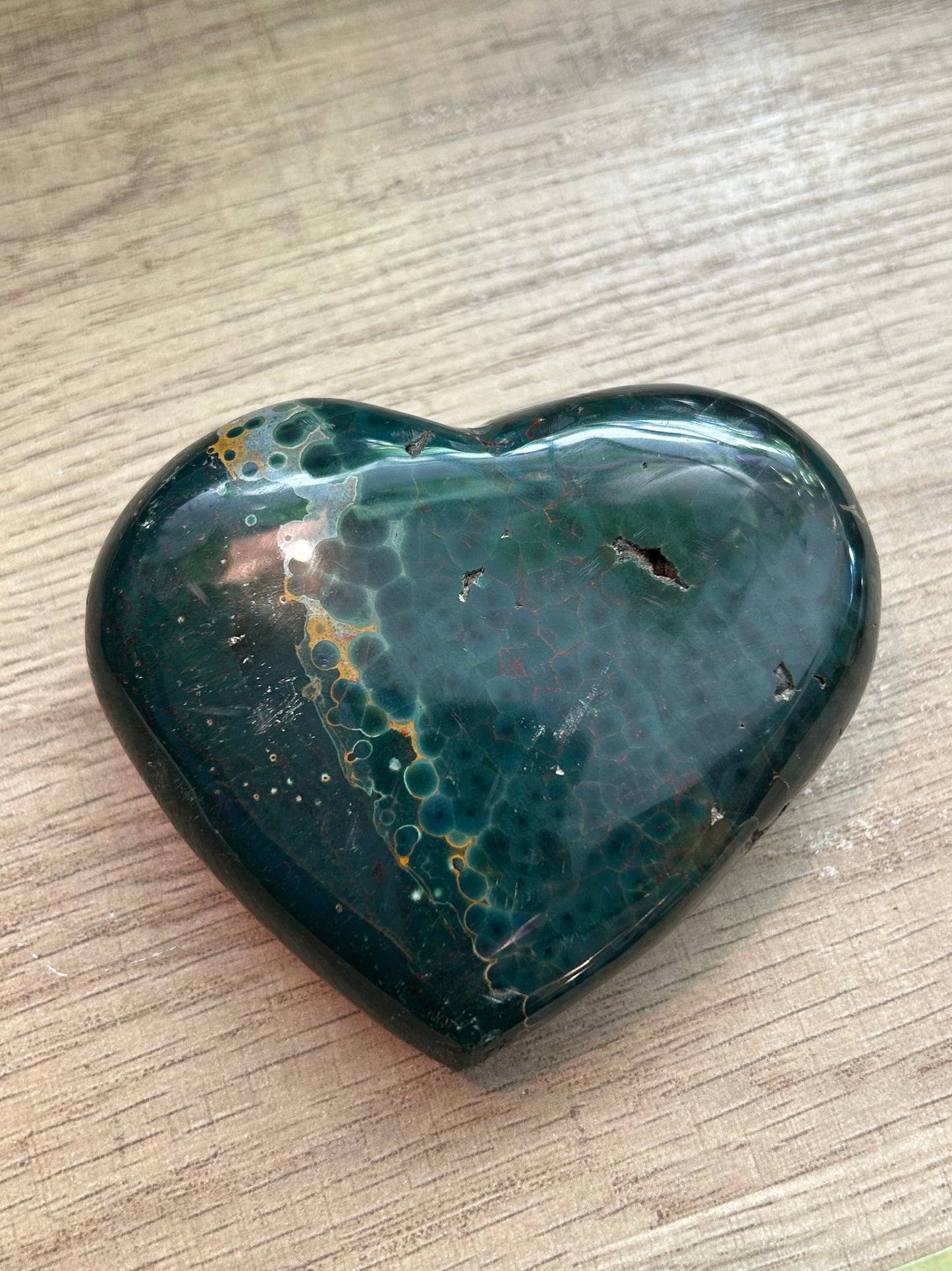 Ocean Jasper Green Eyes Heart Palm Carving Stone Crystal