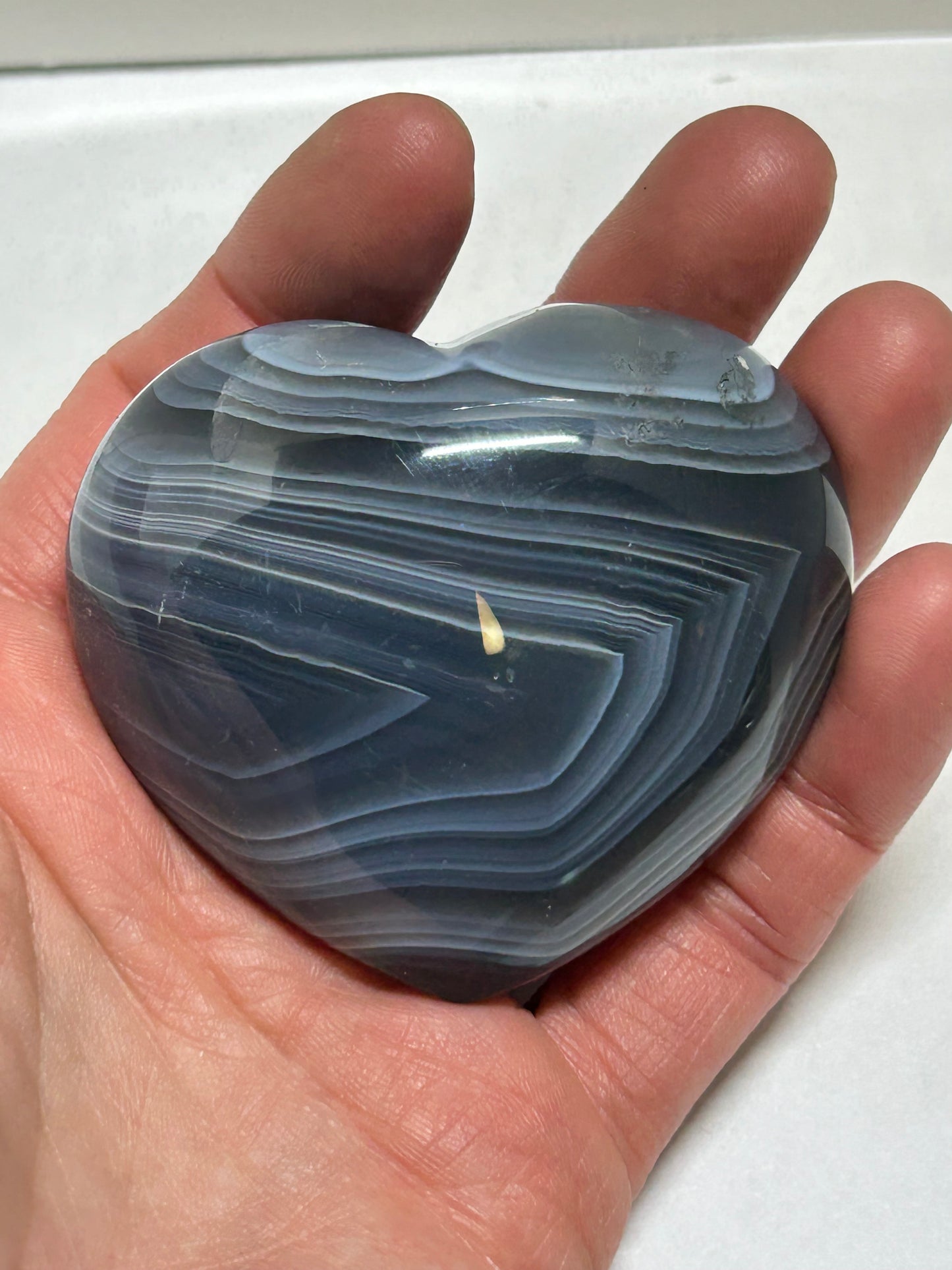 Agate with Banding Carved Crystal Heart Palm Stone