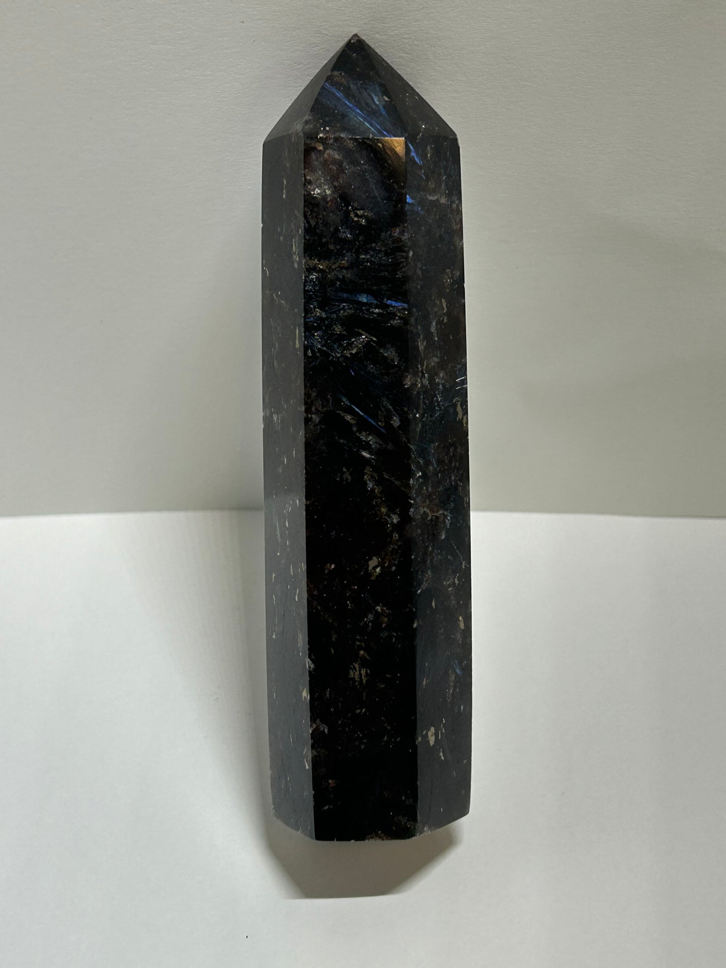 Arfvedsonite Garnet Tower Crystal  Point Carved Polished (E)