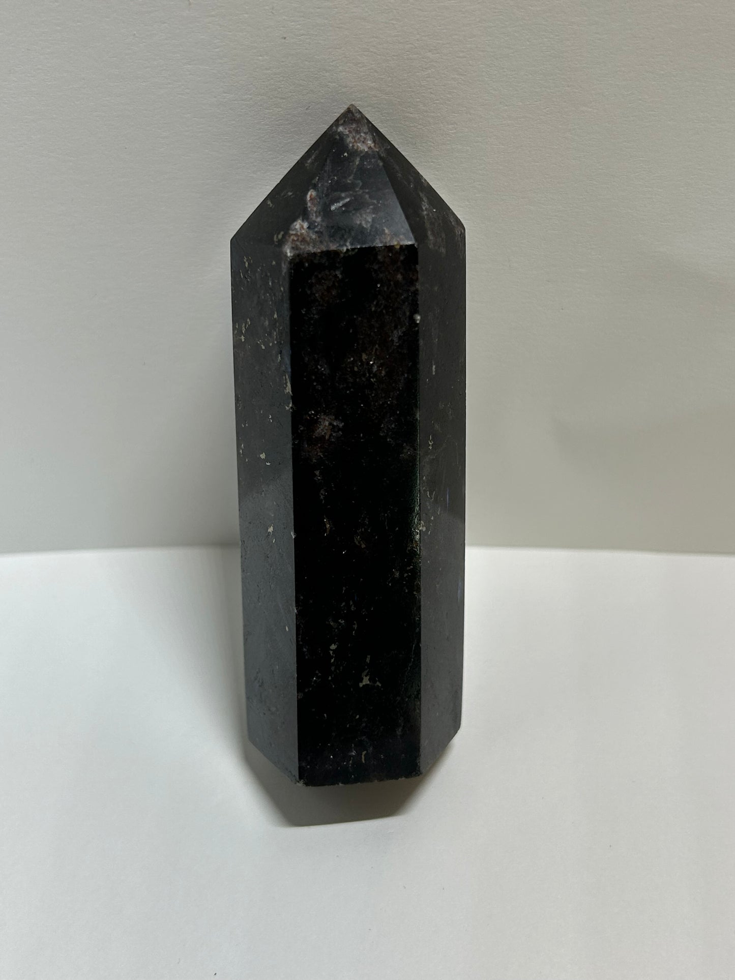 Arfvedsonite Garnet Tower Crystal  Point Carved Polished (C)