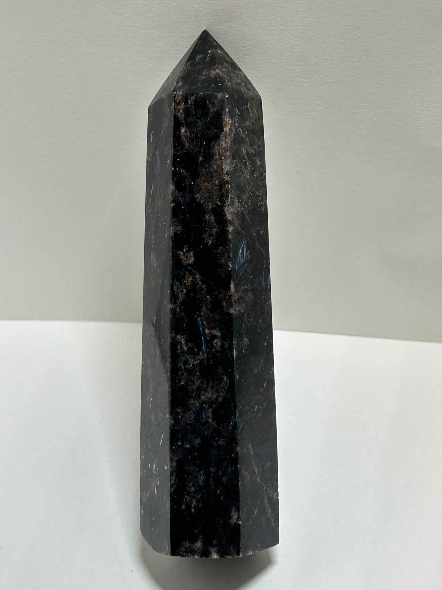 Arfvedsonite Garnet Tower Crystal  Point Carved Polished (D)