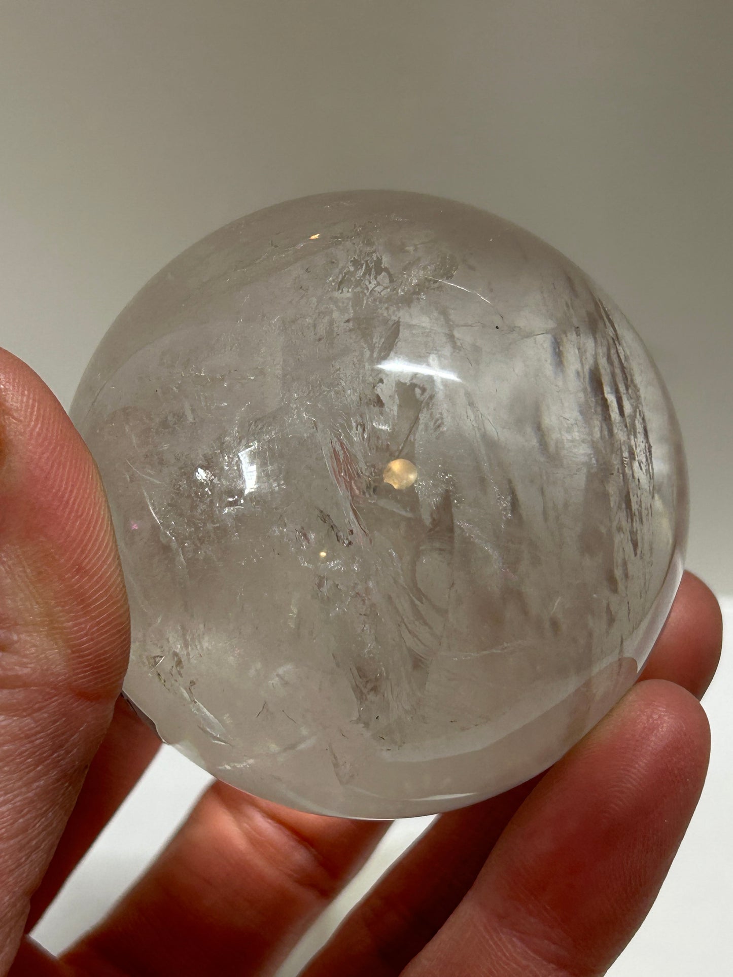 2” Clear Quartz Sphere Carving With Inclusions Rainbows Crystal