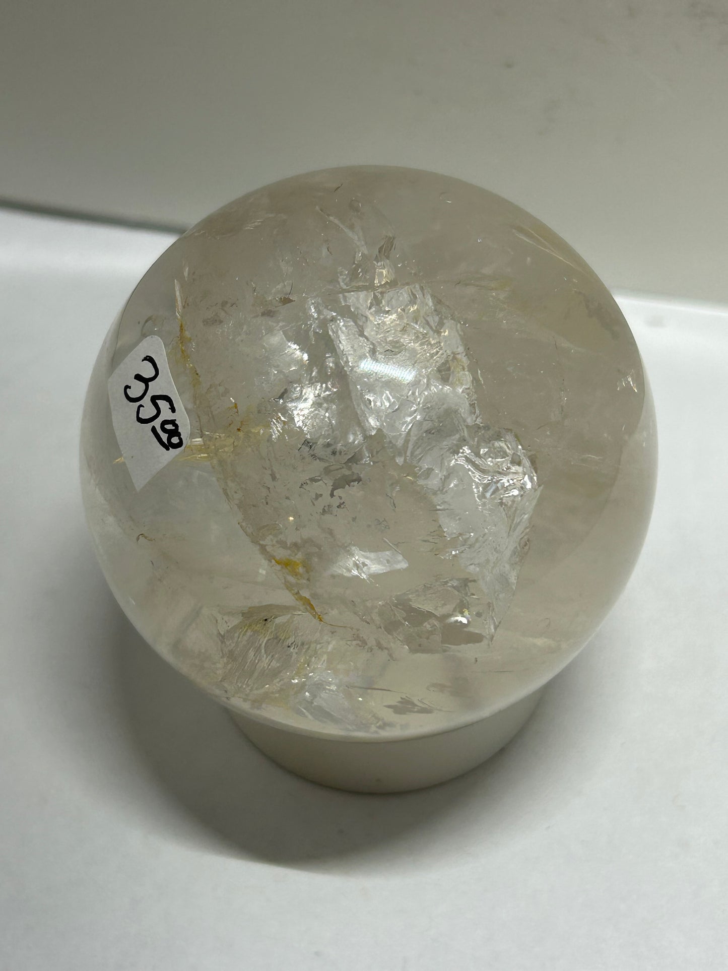 2” Clear Quartz Sphere Carving With Inclusions Rainbows Crystal