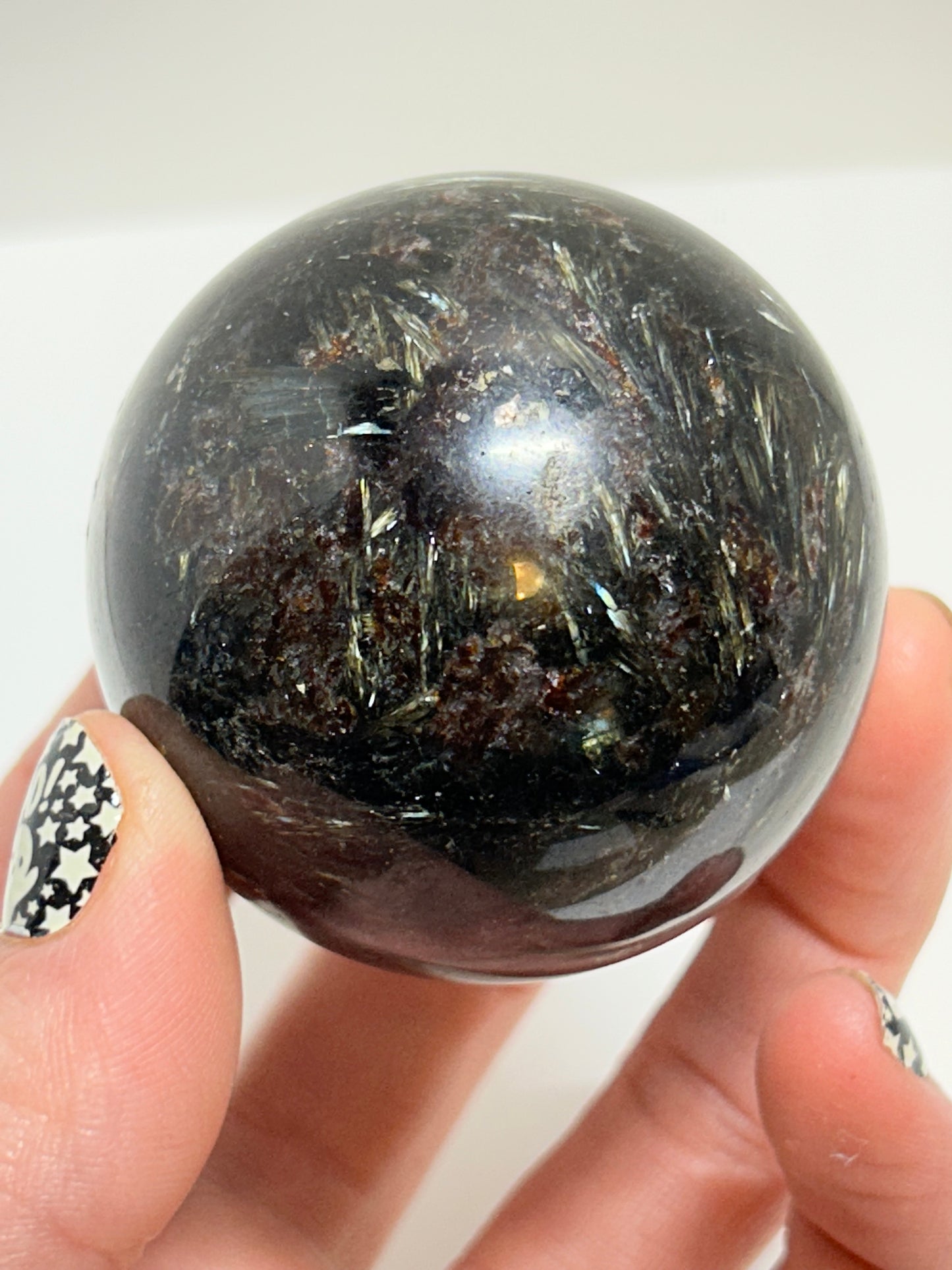 Arfvedsonite Garnet Sphere Crystal  Carved Polished (B)