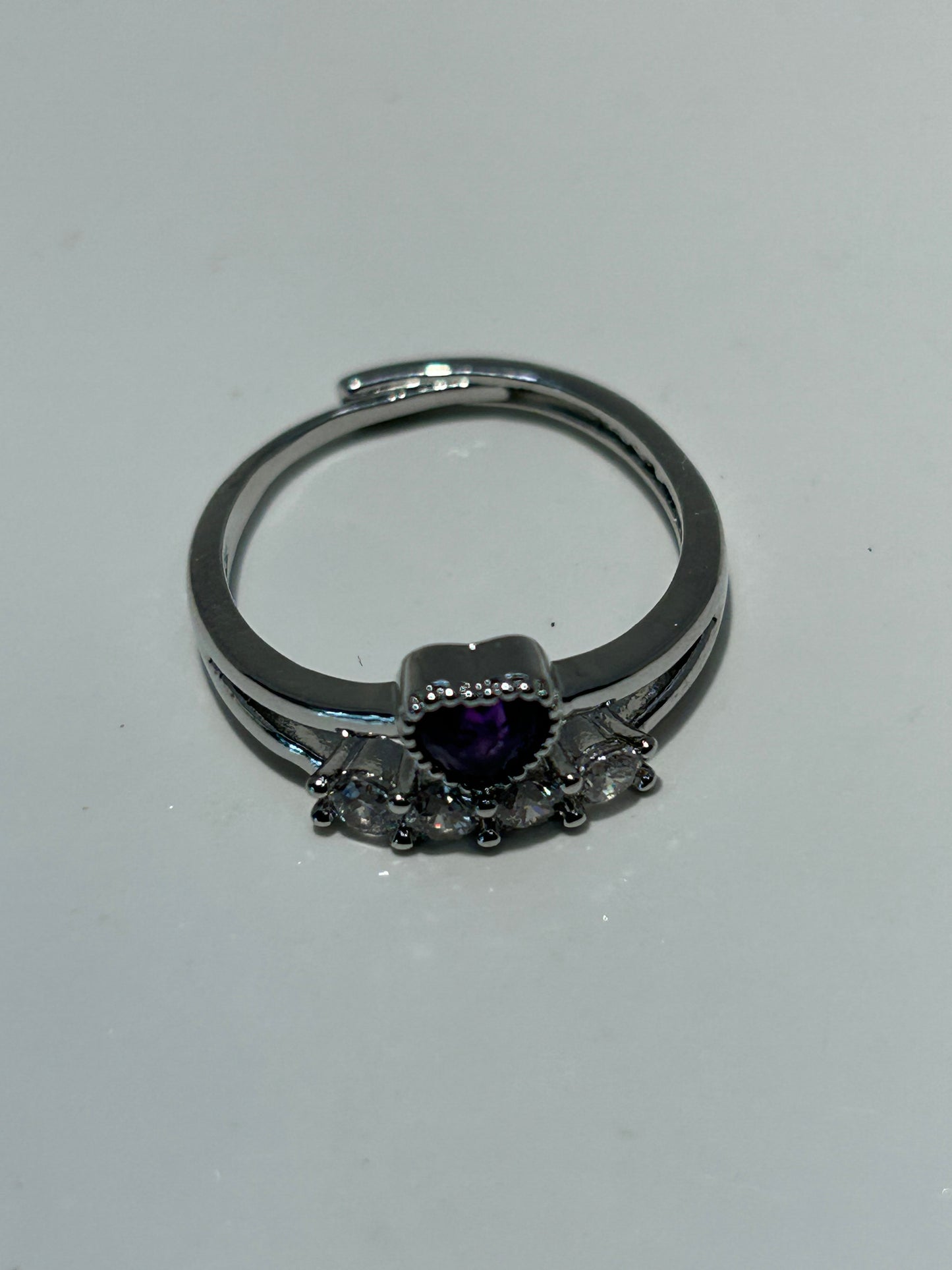 Amethyst Heart Adjustable Crystal Ring Jewelry 925