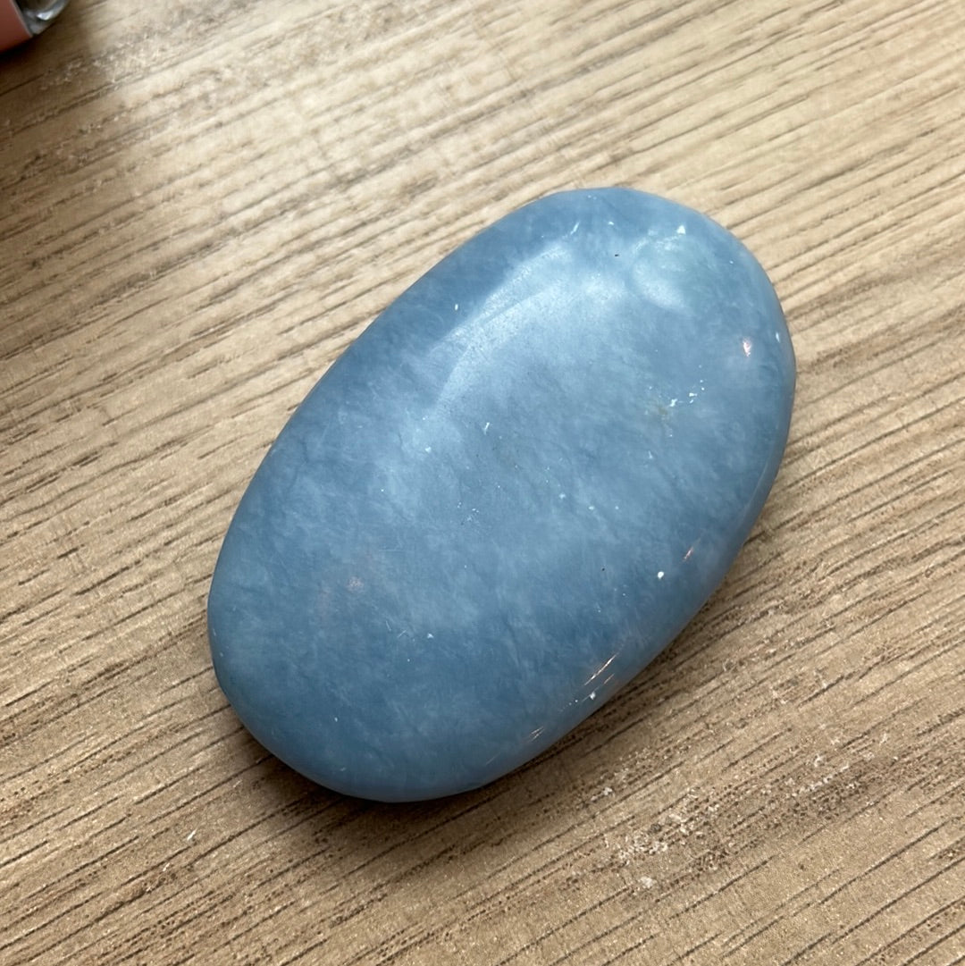 Angelite Palm Stone Carved Crystal for Meditation Aquarius