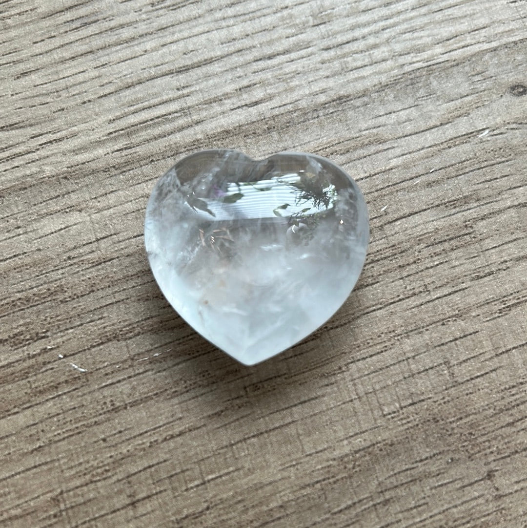 Puffy Clear Quartz Heart Palm Stone Crystal Carved Small 1"