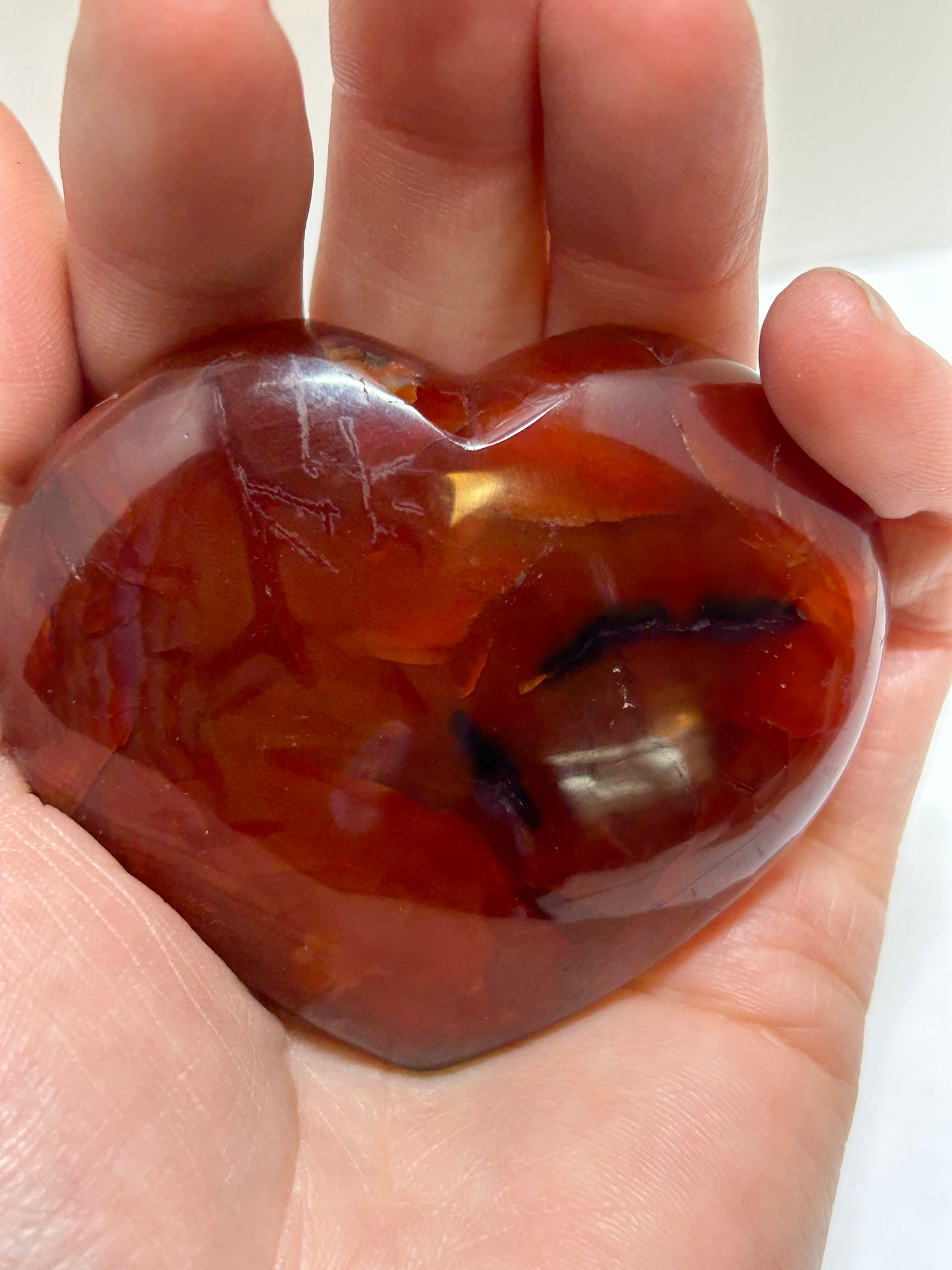 Carnelian Heart Carved Crystal Palm Stone Druzy