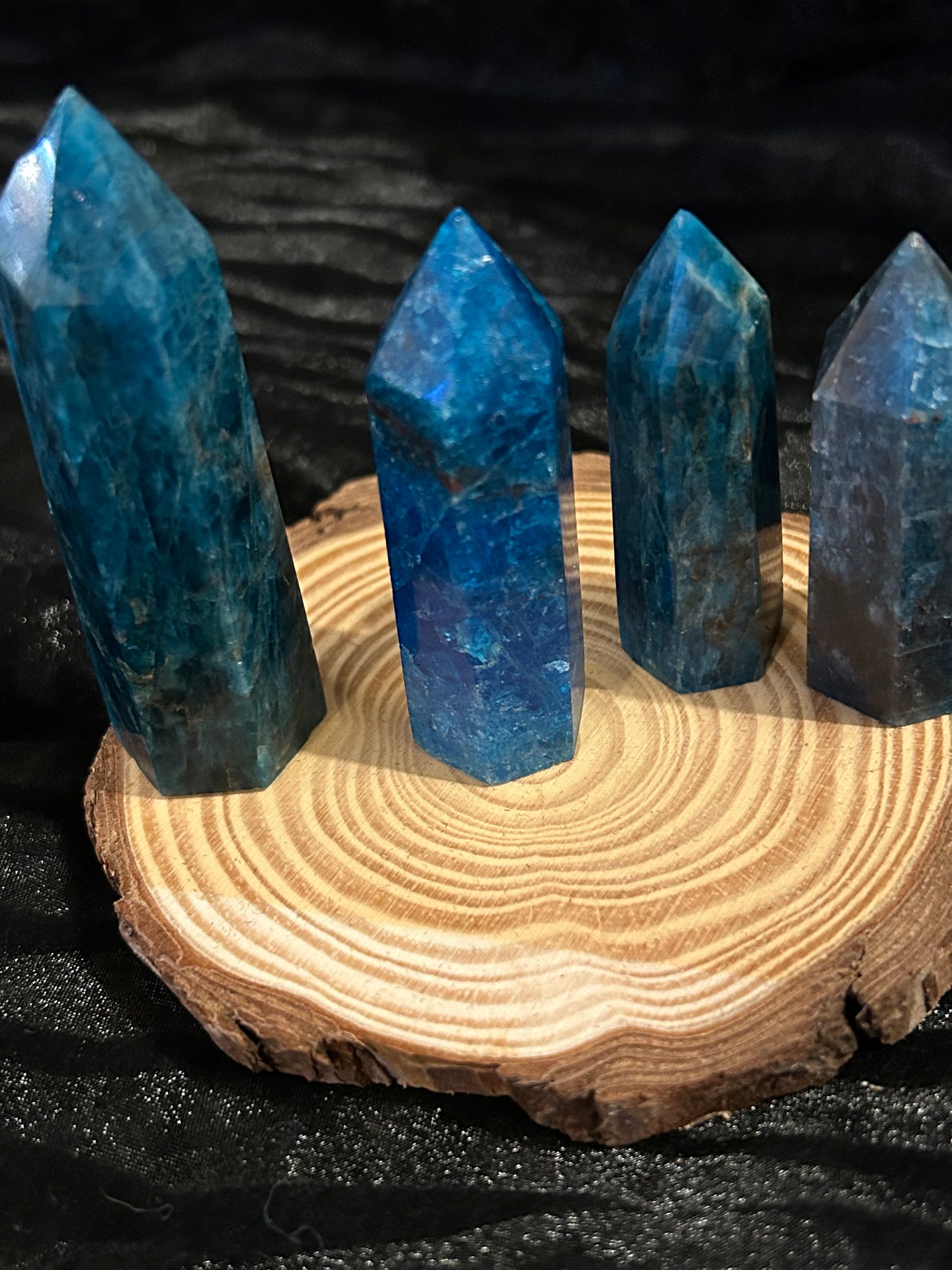 Blue Apatite Tower Crystal Point Flashy