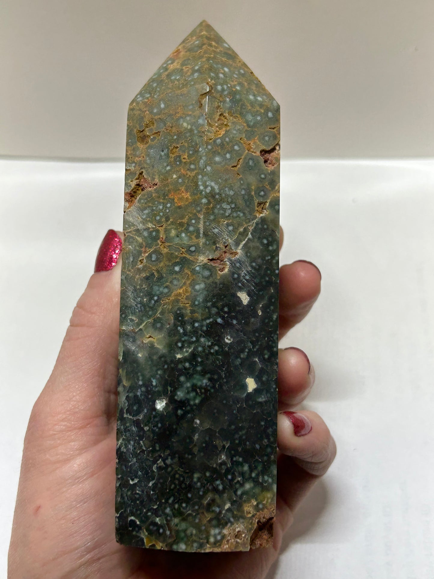 Ocean Jasper Raw Druzy Bubble Tower Green Eyes Carving Stone Crystal