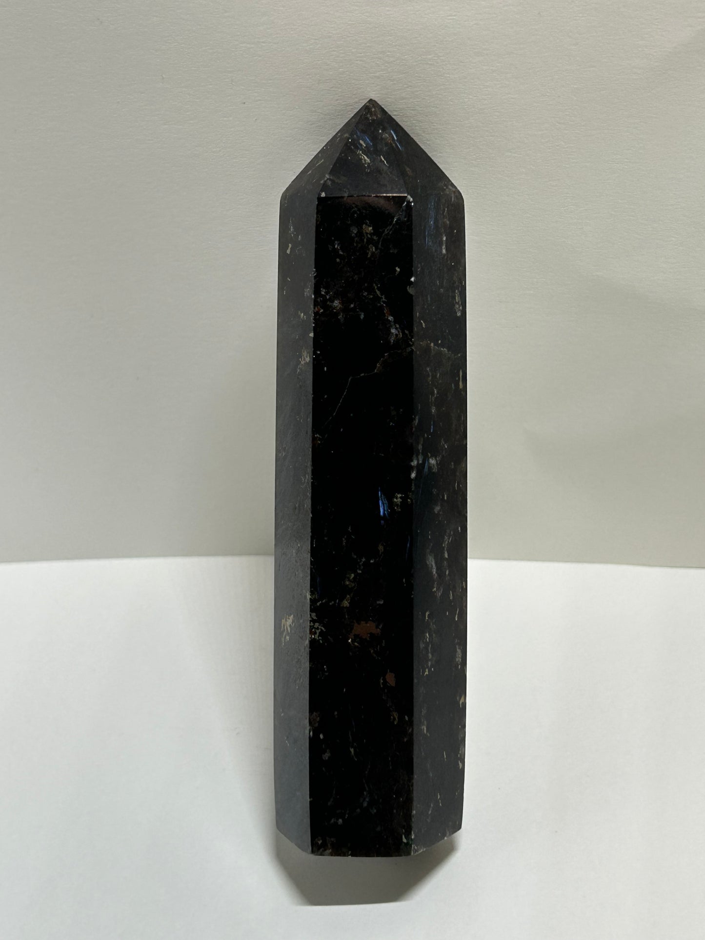 Arfvedsonite Garnet Tower Crystal  Point Carved Polished (E)