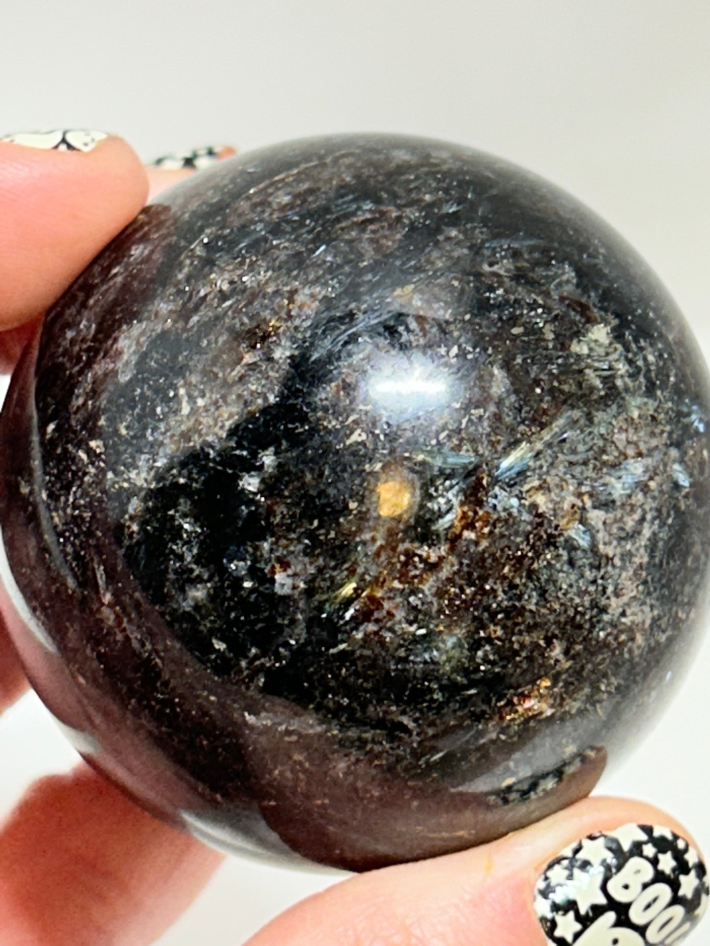 Arfvedsonite Garnet Sphere Crystal  Carved Polished (A)