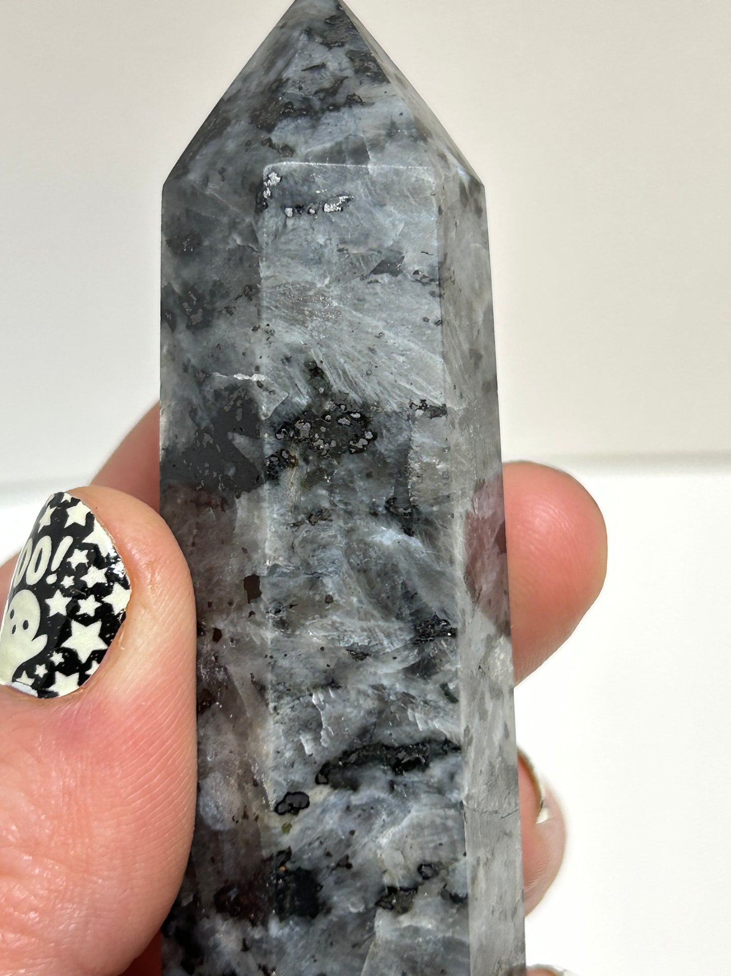 Larvikite Tower Crystal  Point Carved Polished Flash (A)