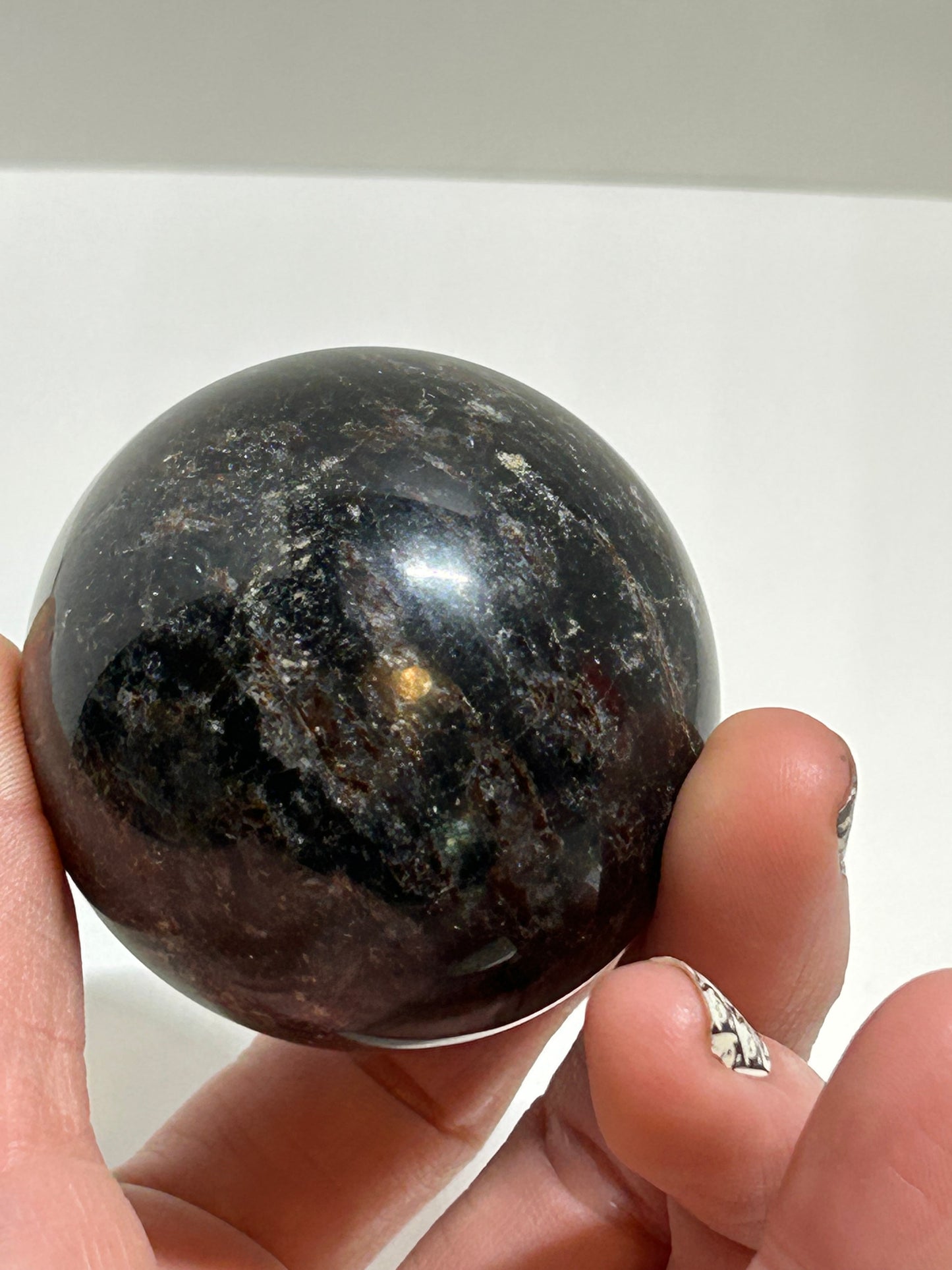 Arfvedsonite Garnet Sphere Crystal  Carved Polished (A)