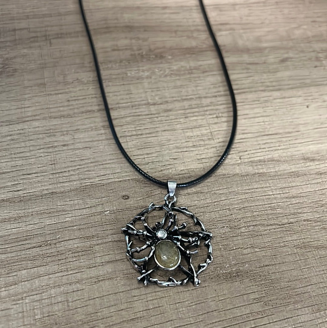 Golden Rutile Spider Pentagram Pendant Necklace Gemstone Crystal