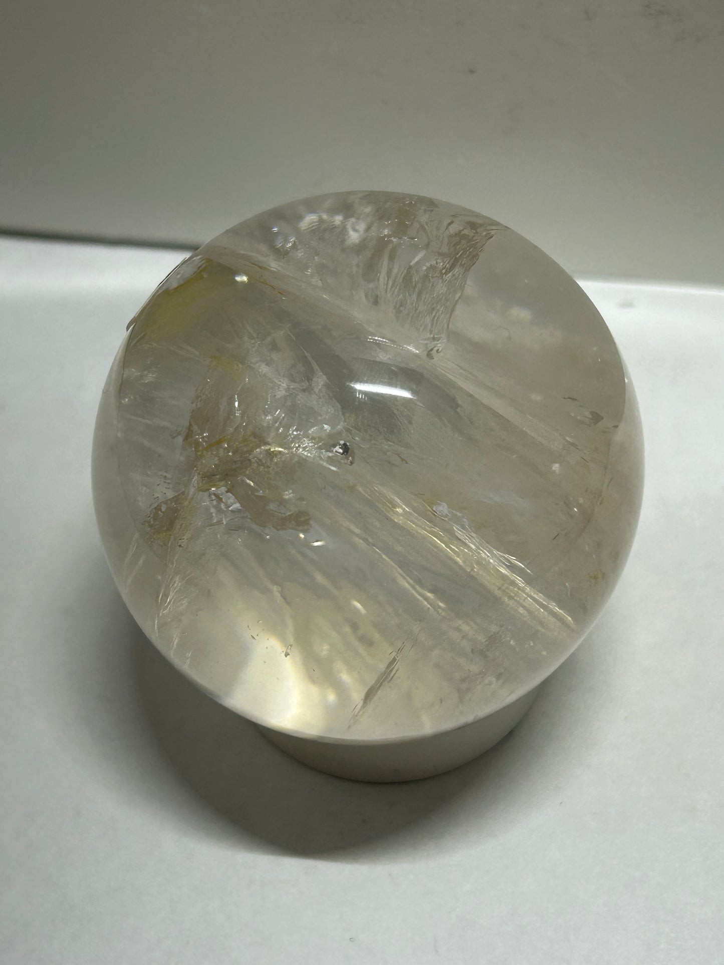 2” Clear Quartz Sphere Carving With Inclusions Rainbows Crystal