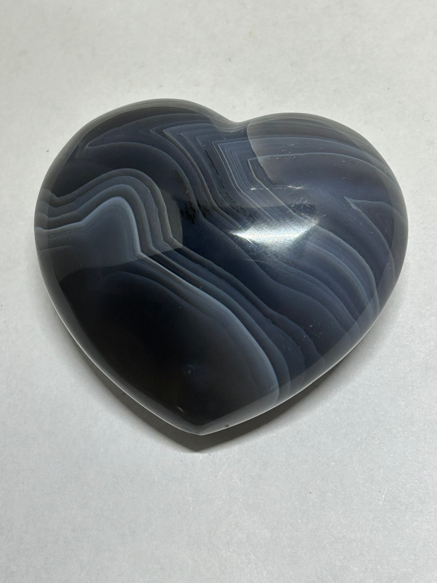 Agate with Banding Carved Crystal Heart Palm Stone