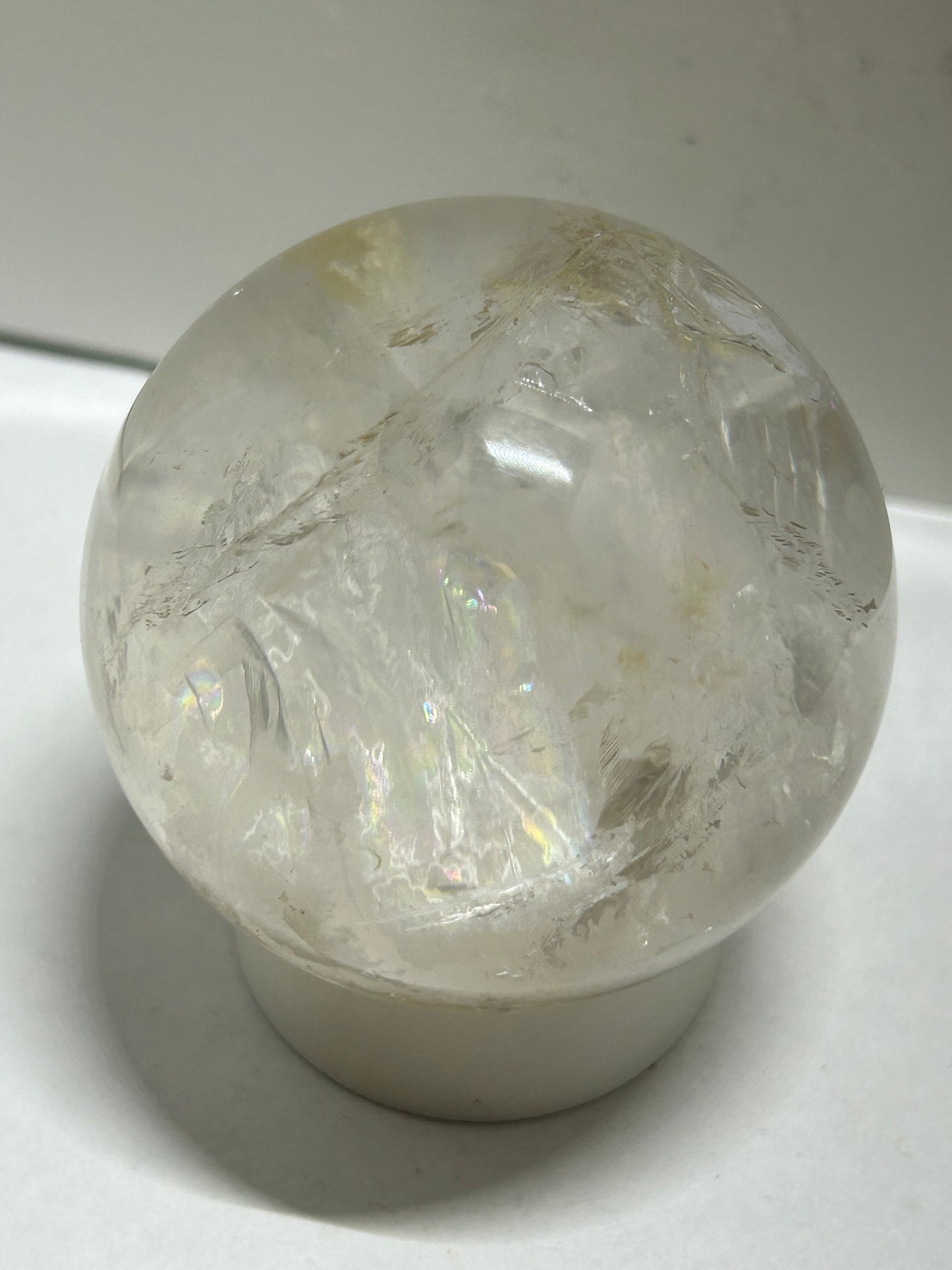 2” Clear Quartz Sphere Carving With Inclusions Rainbows Crystal