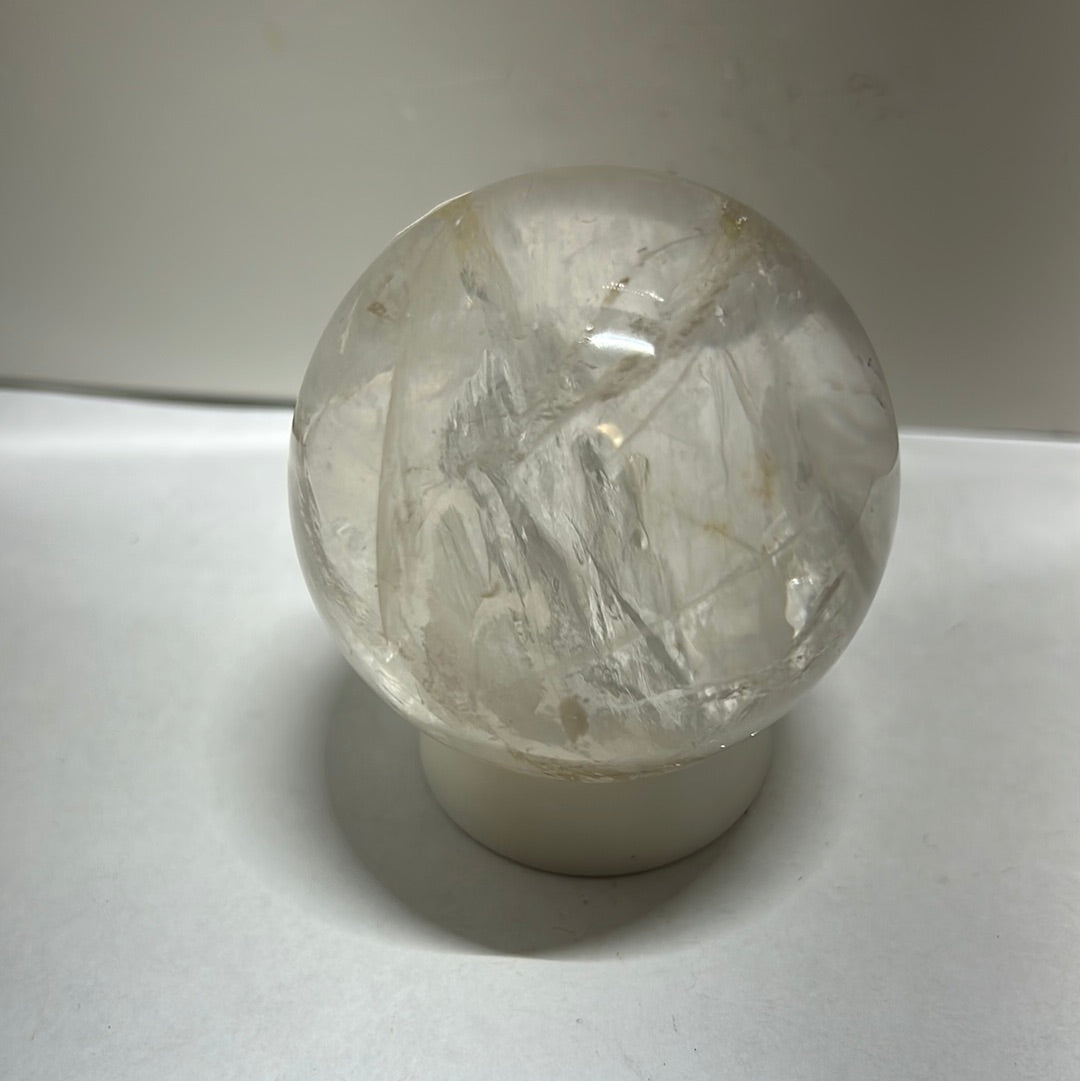 2” Clear Quartz Sphere Carving With Inclusions Rainbows Crystal