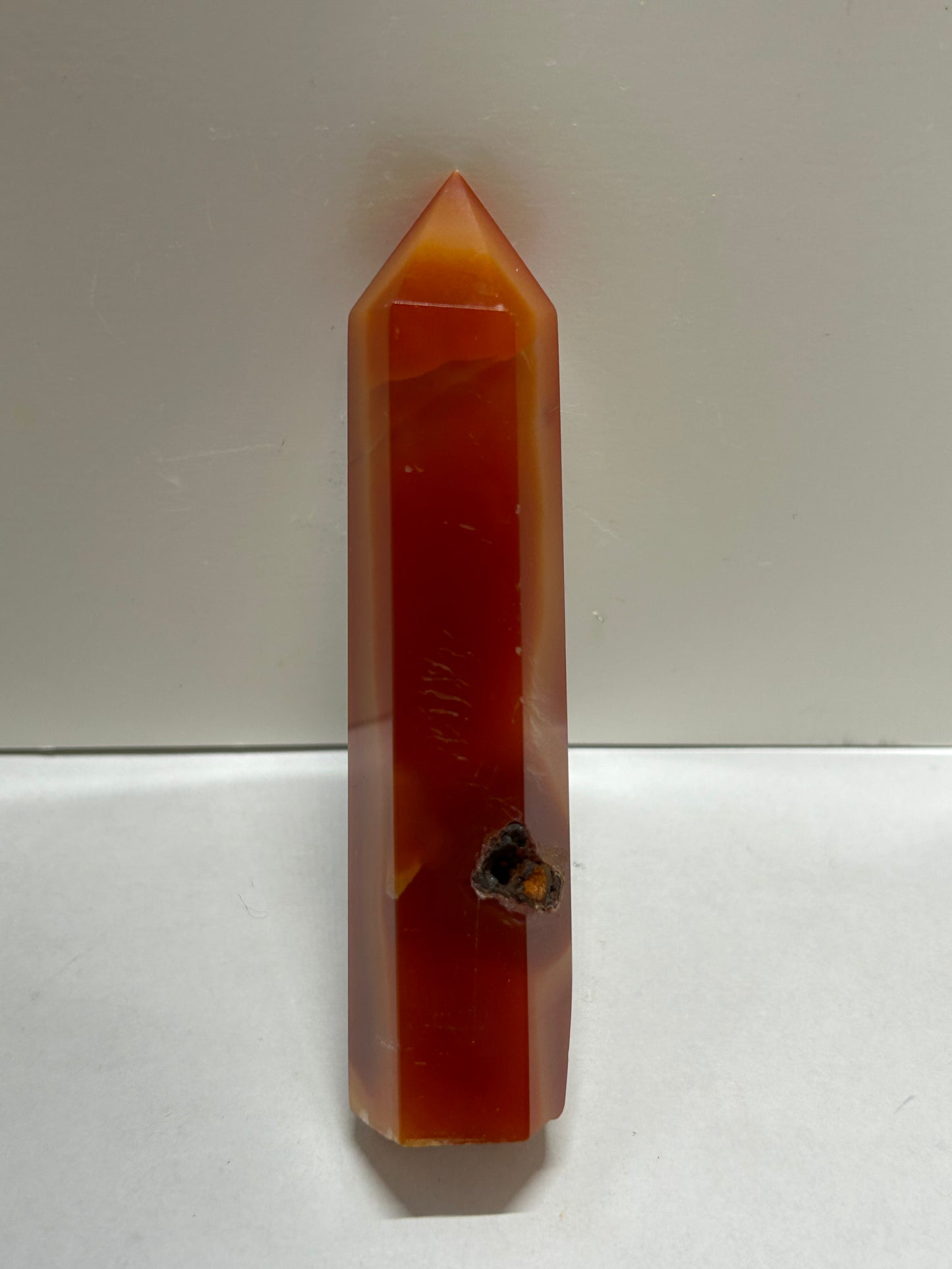 Carnelian Druzy Carved Polished Crystal Tower Stone