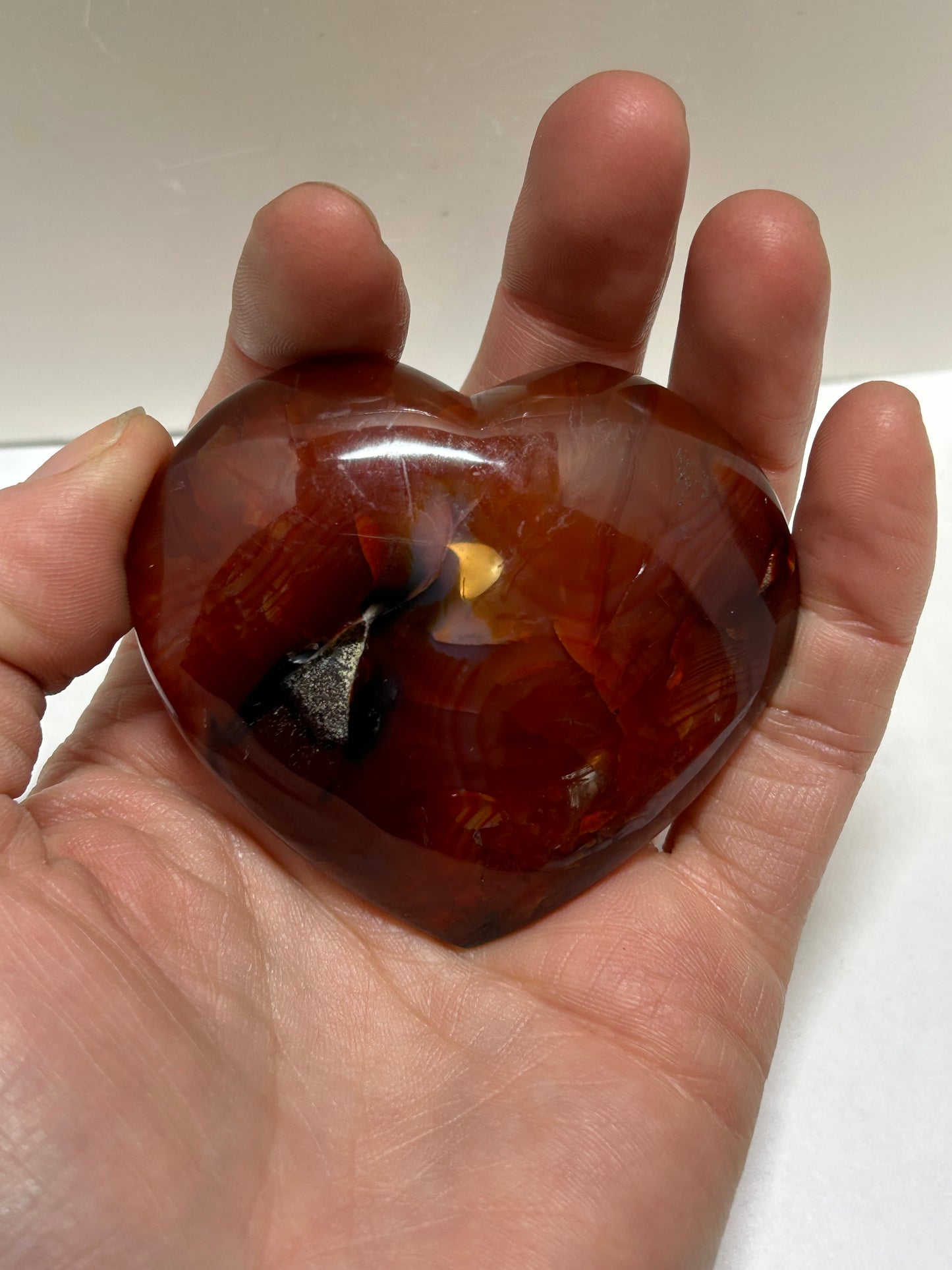 Carnelian Heart Carved Crystal Palm Stone Druzy