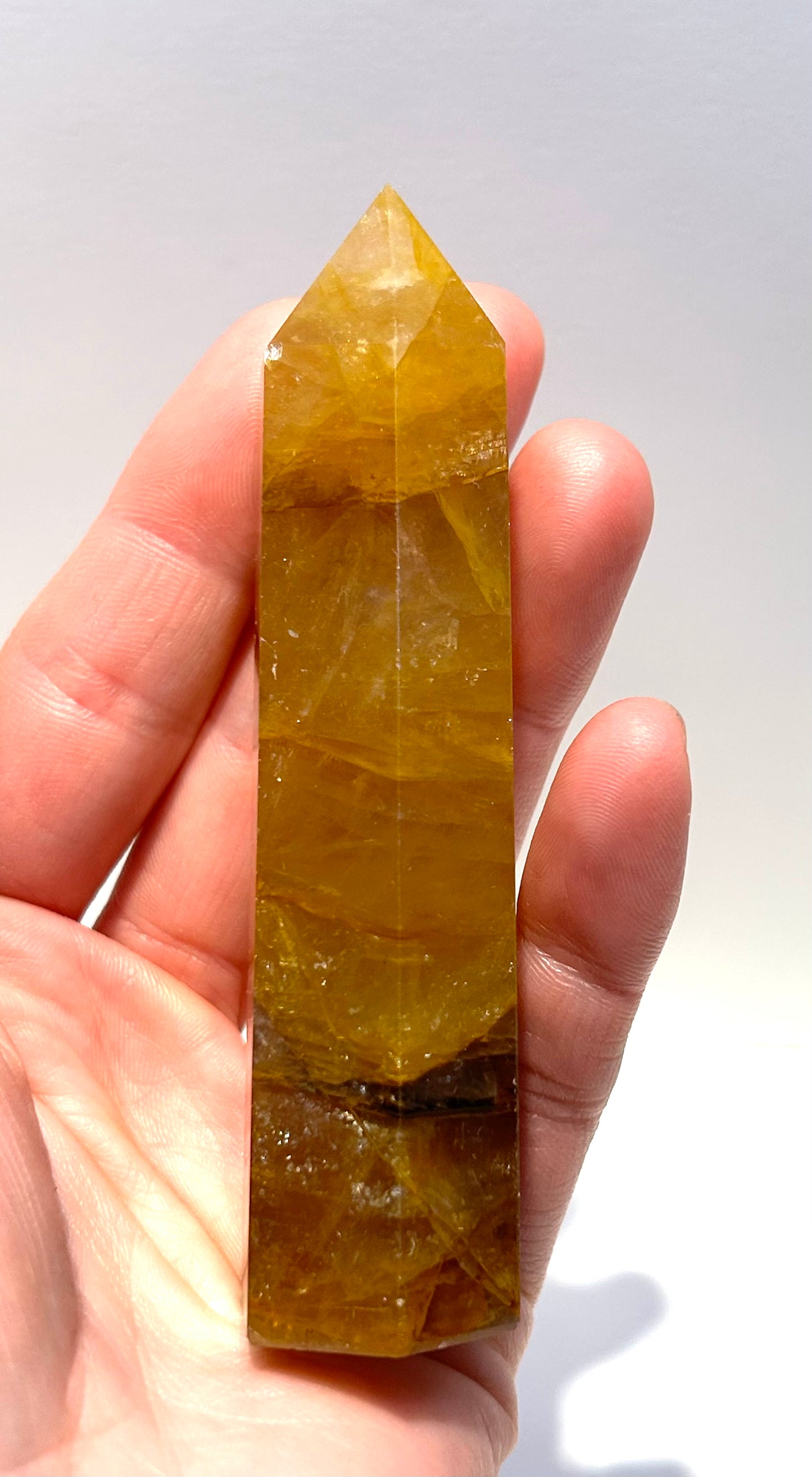 Golden Healer Palm Stone Yellow Hematoid Quartz Tower Crystal Point