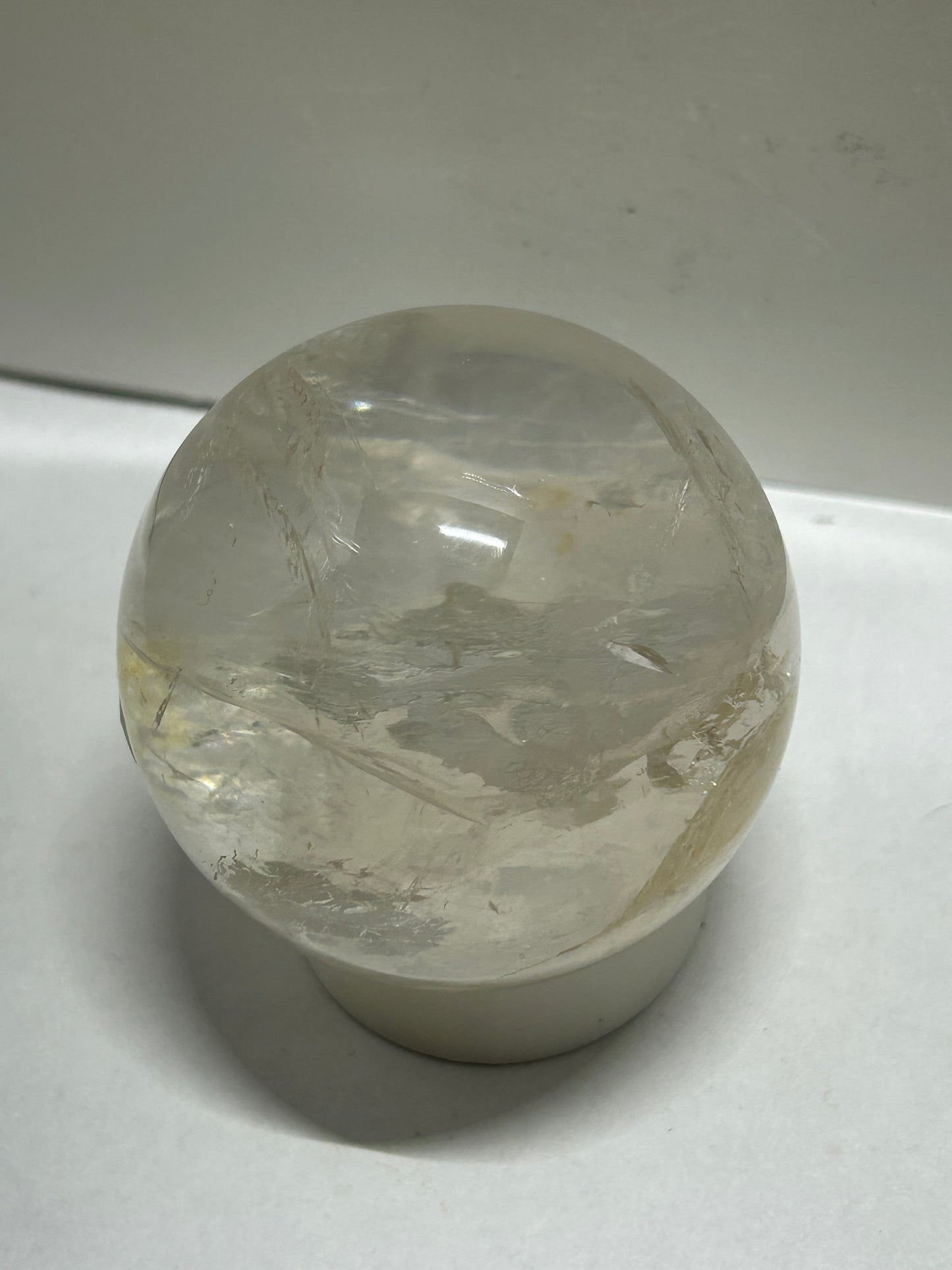 2” Clear Quartz Sphere Carving With Inclusions Rainbows Crystal