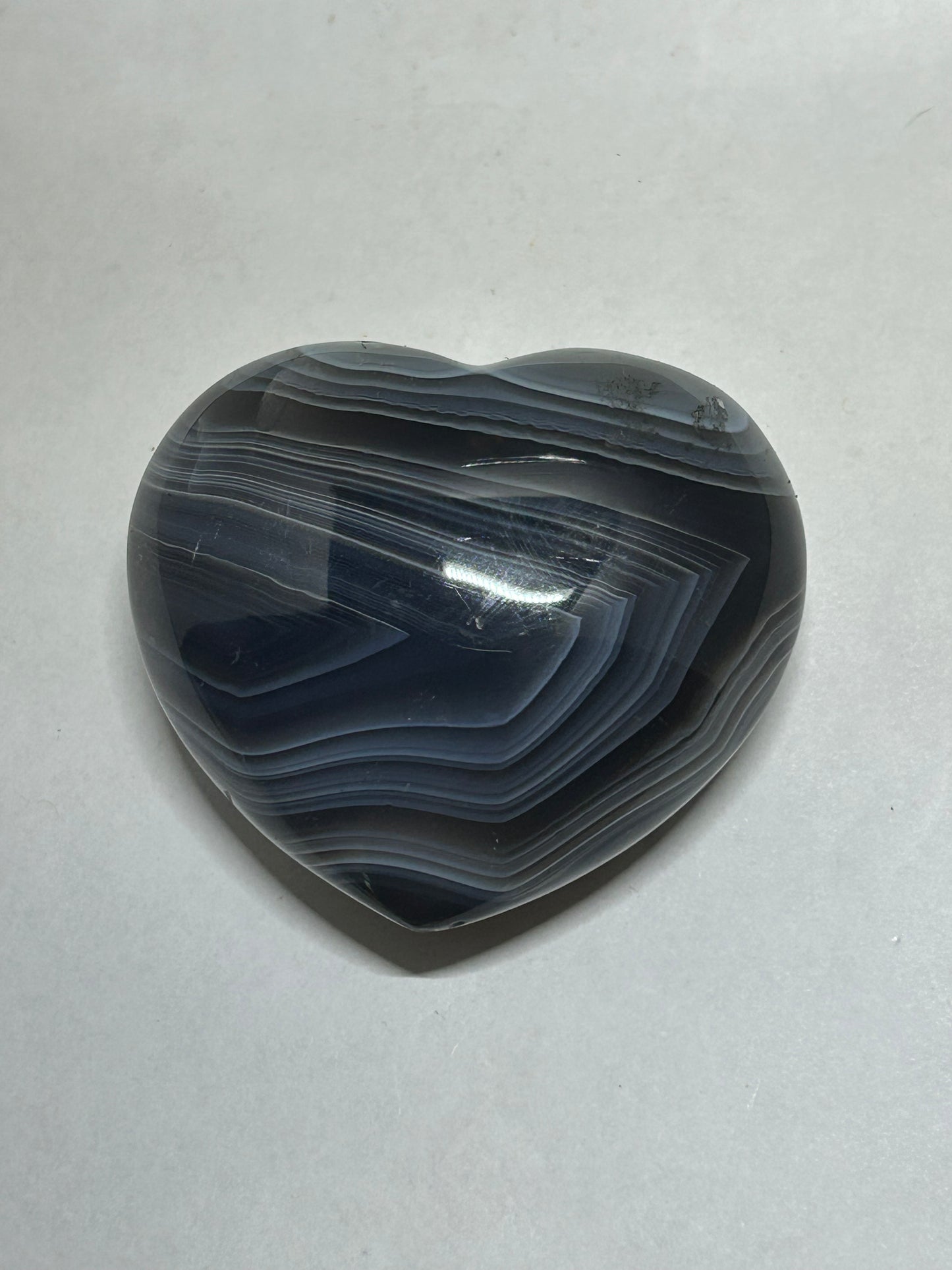 Agate with Banding Carved Crystal Heart Palm Stone