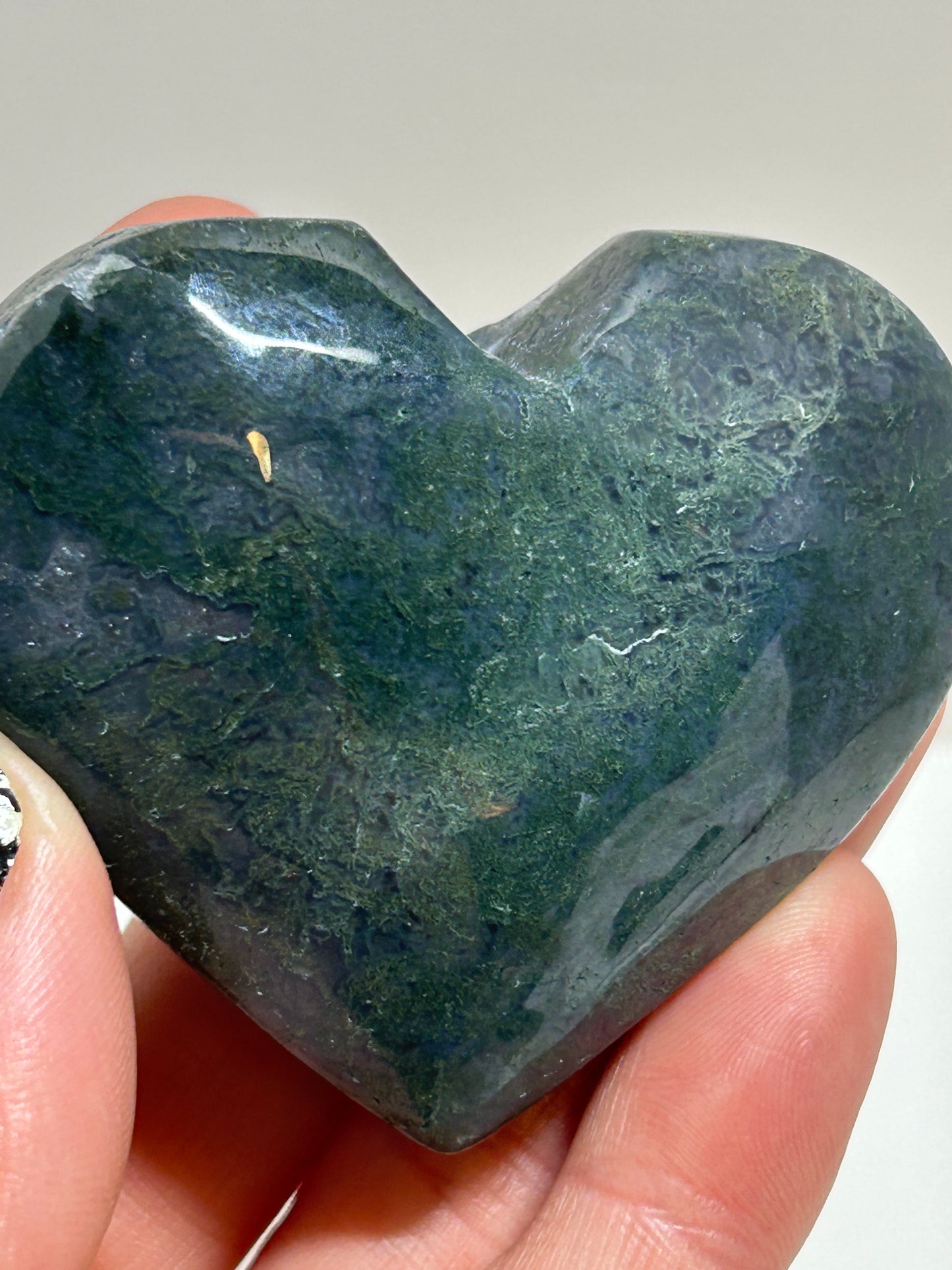 Moss Agate Heart Palm With Quartz Druzy Quartz Crystal