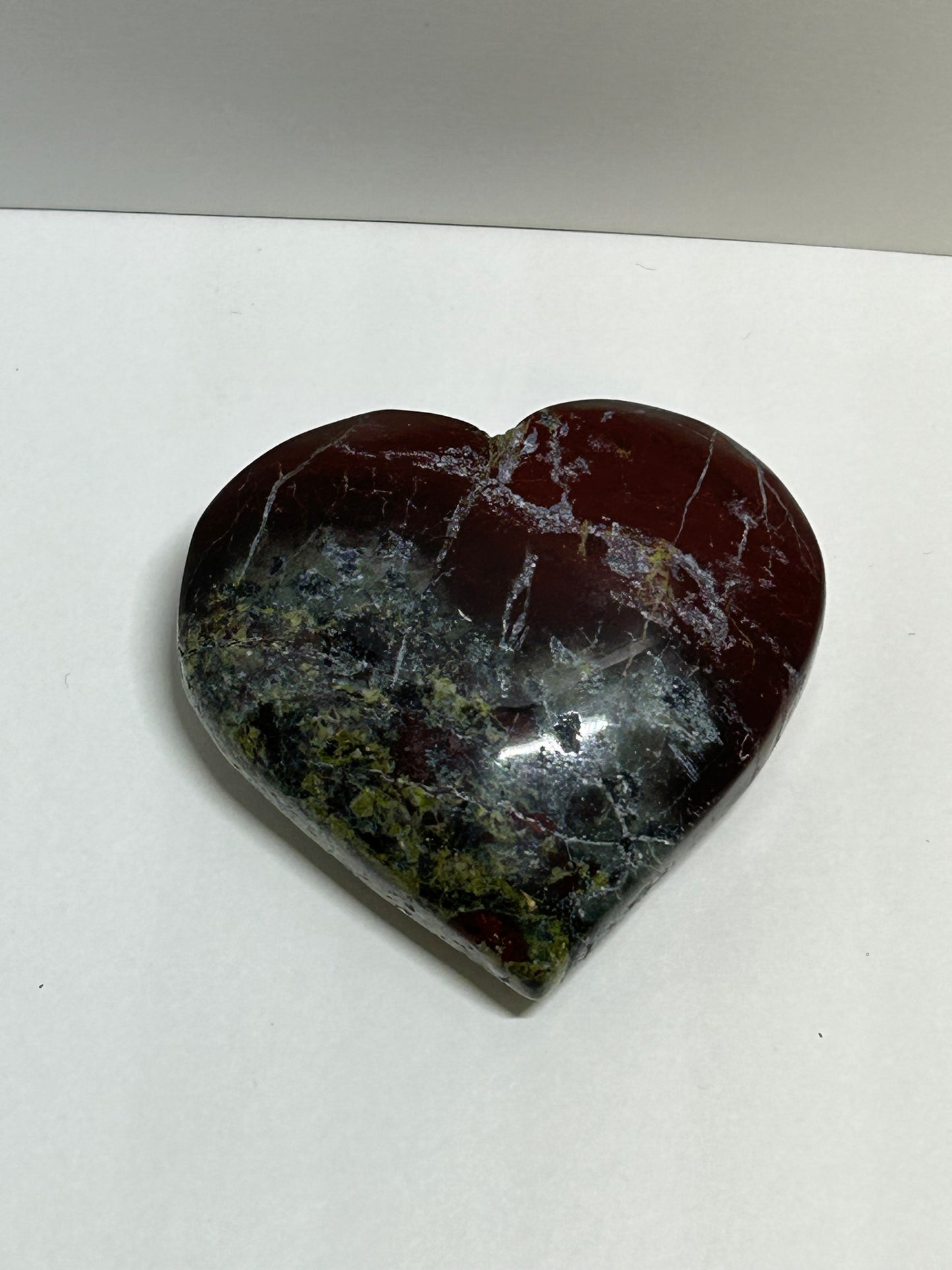 Dragons Bloodstone Jasper Heart Palm Crystal  Point Carved Polished Bastite