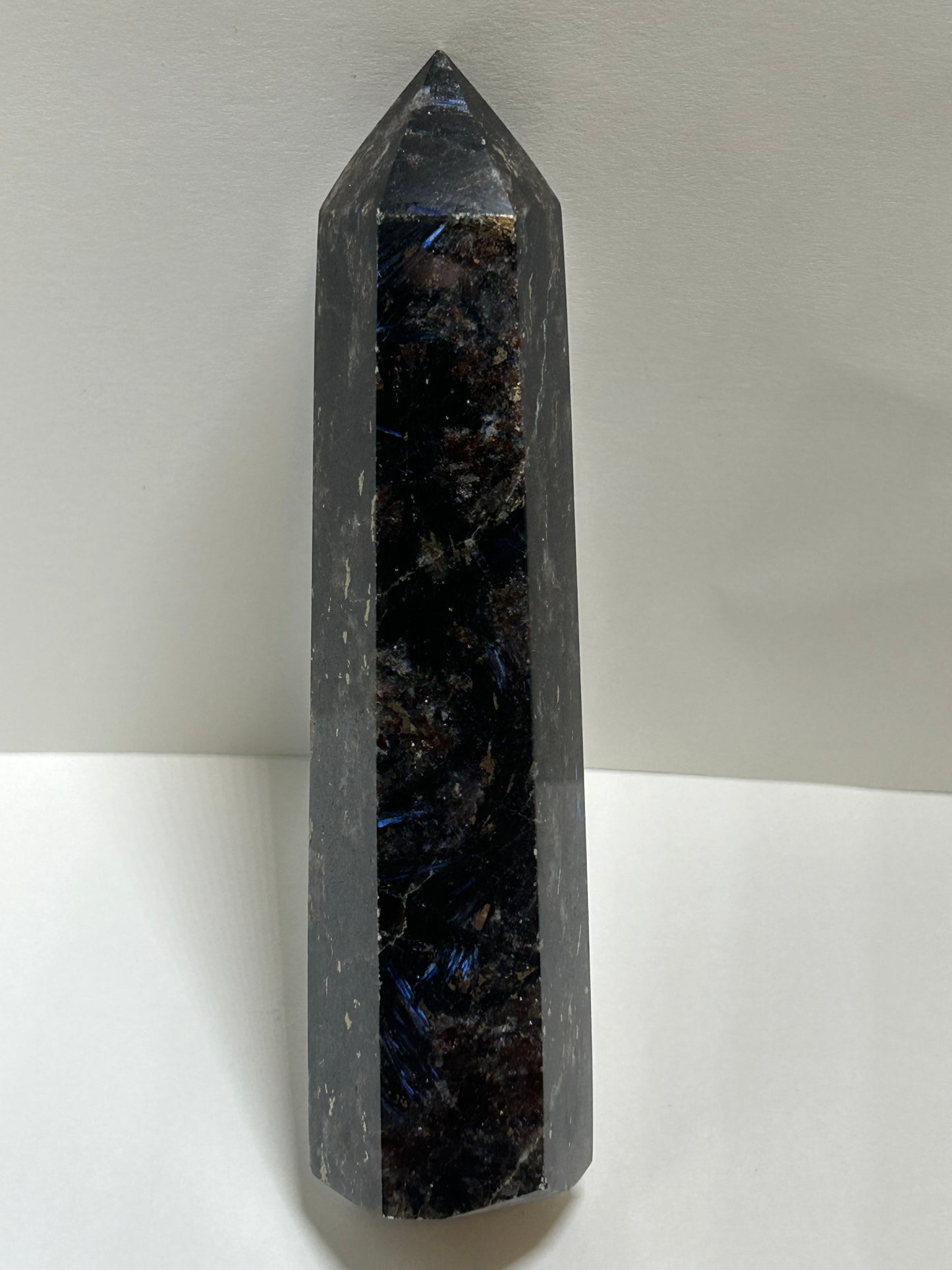 Arfvedsonite Garnet Tower Crystal  Point Carved Polished (D)