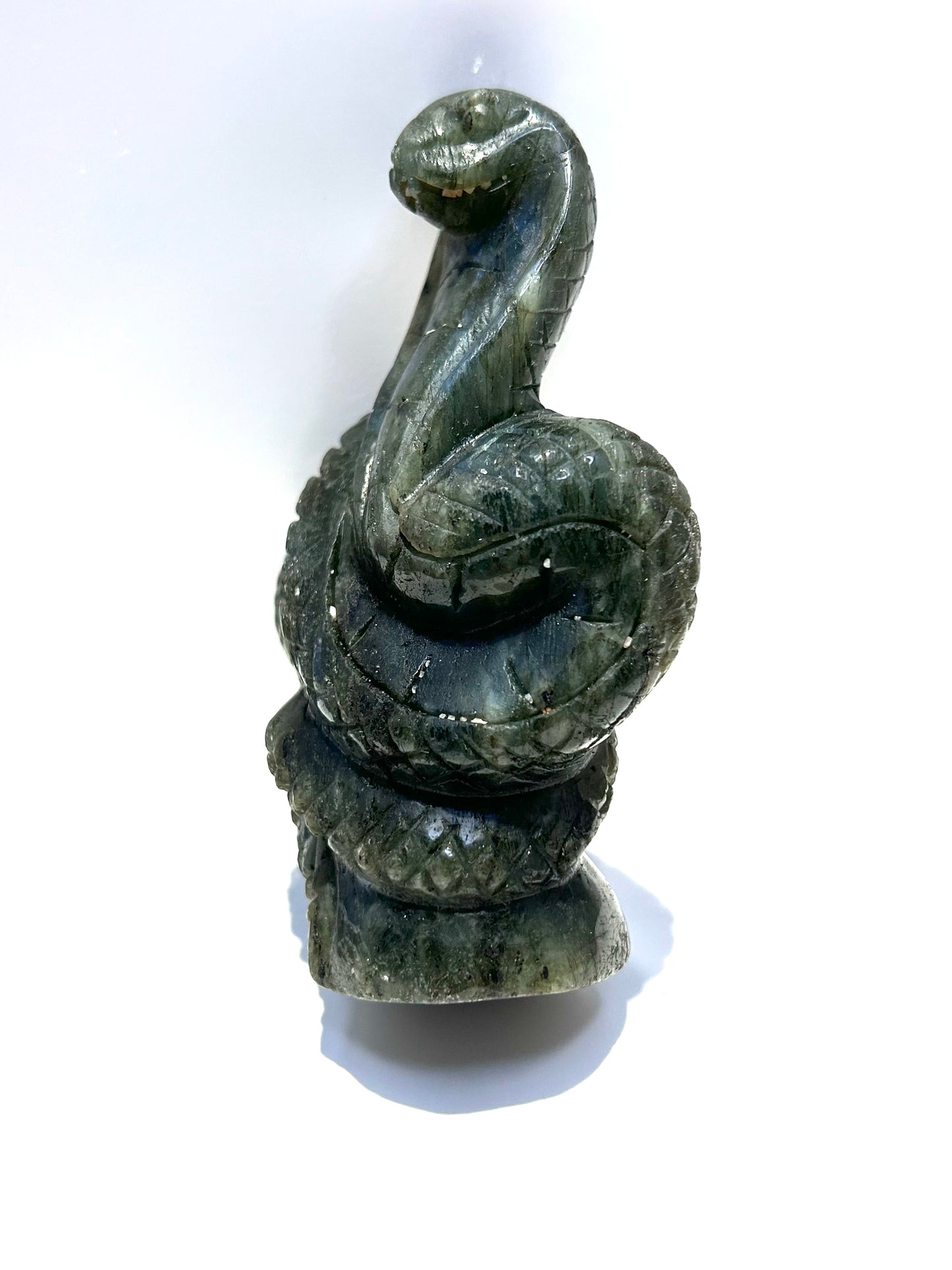 Cobra Snake Statue Labradorite Carving w/ Blue Yellow Flash