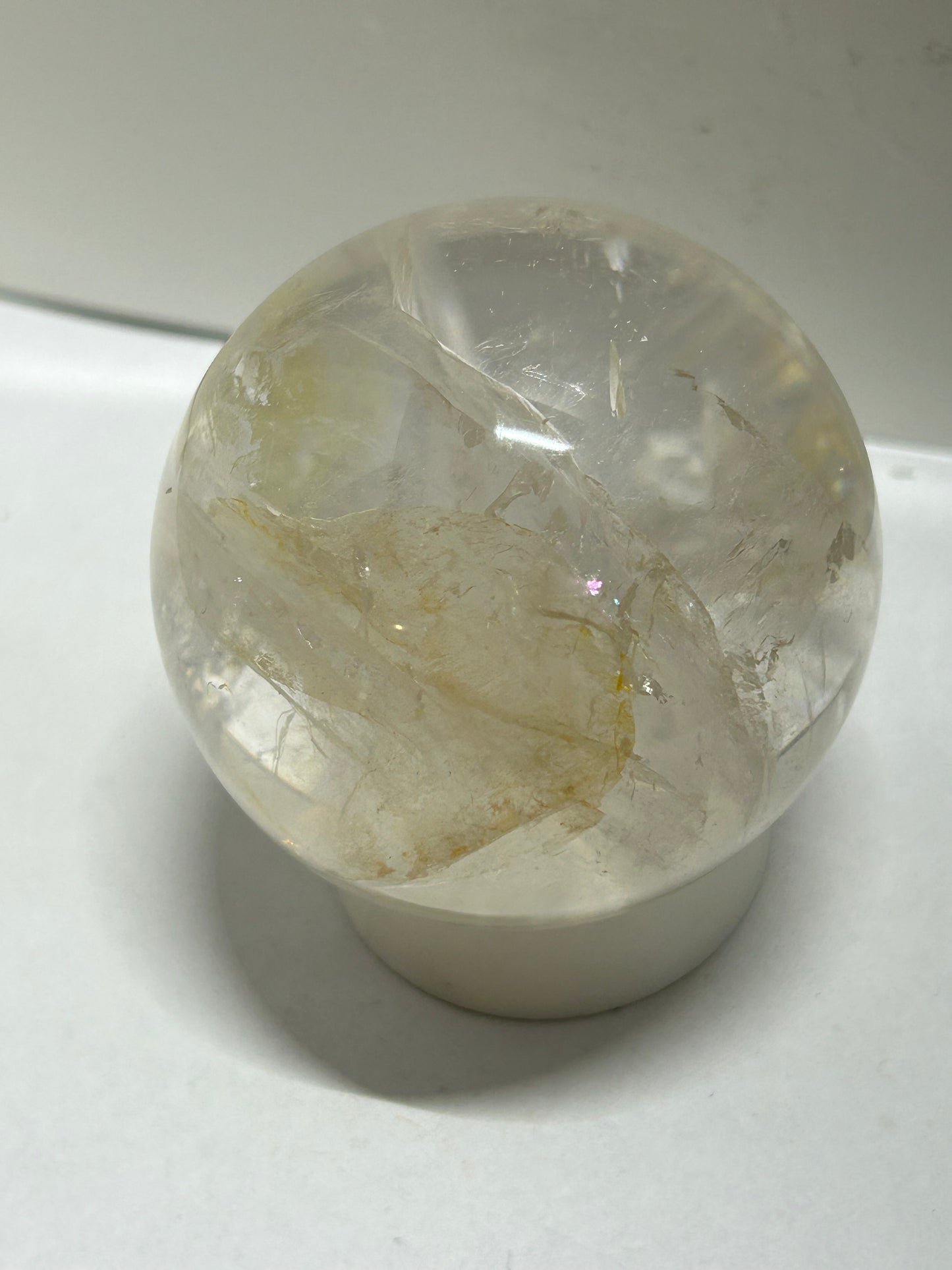 2” Clear Quartz Sphere Carving With Inclusions Rainbows Crystal