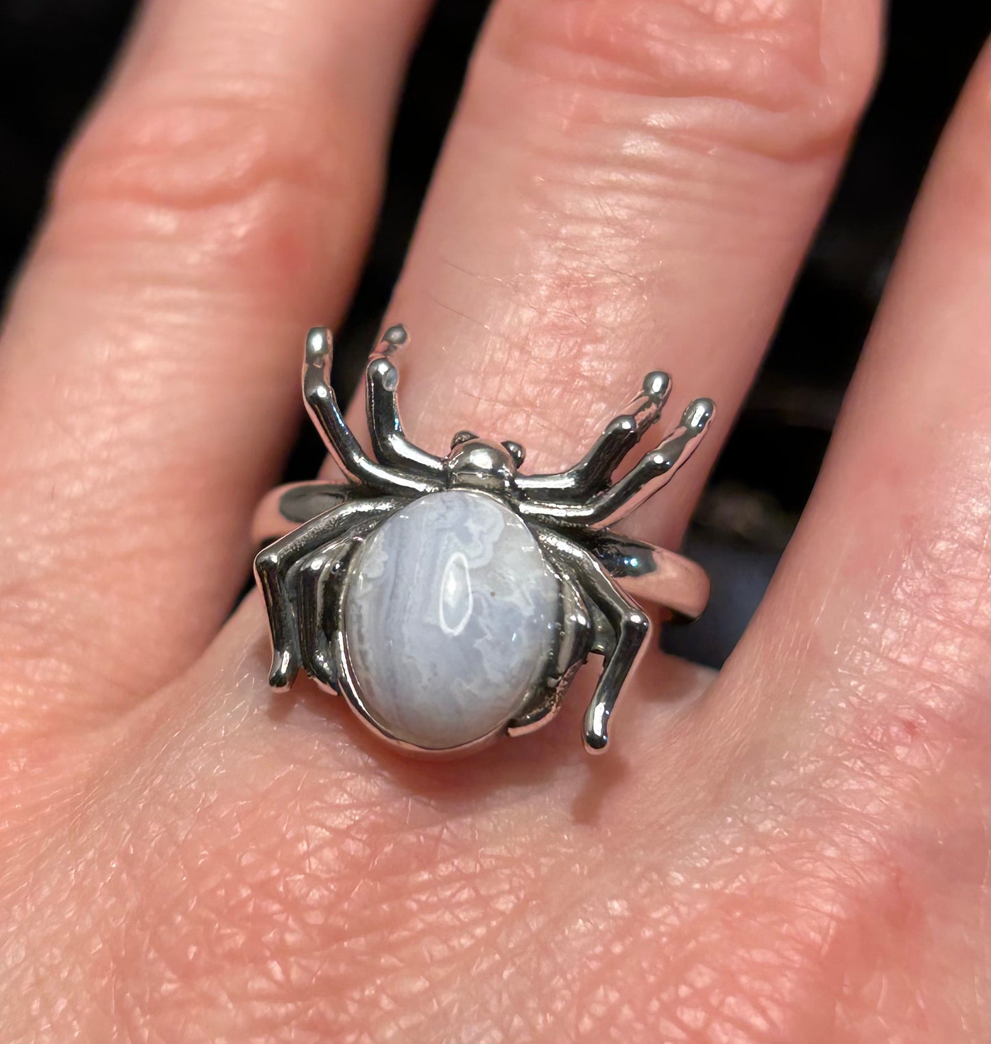 Blue Lace Agate Adjustable Spider Ring