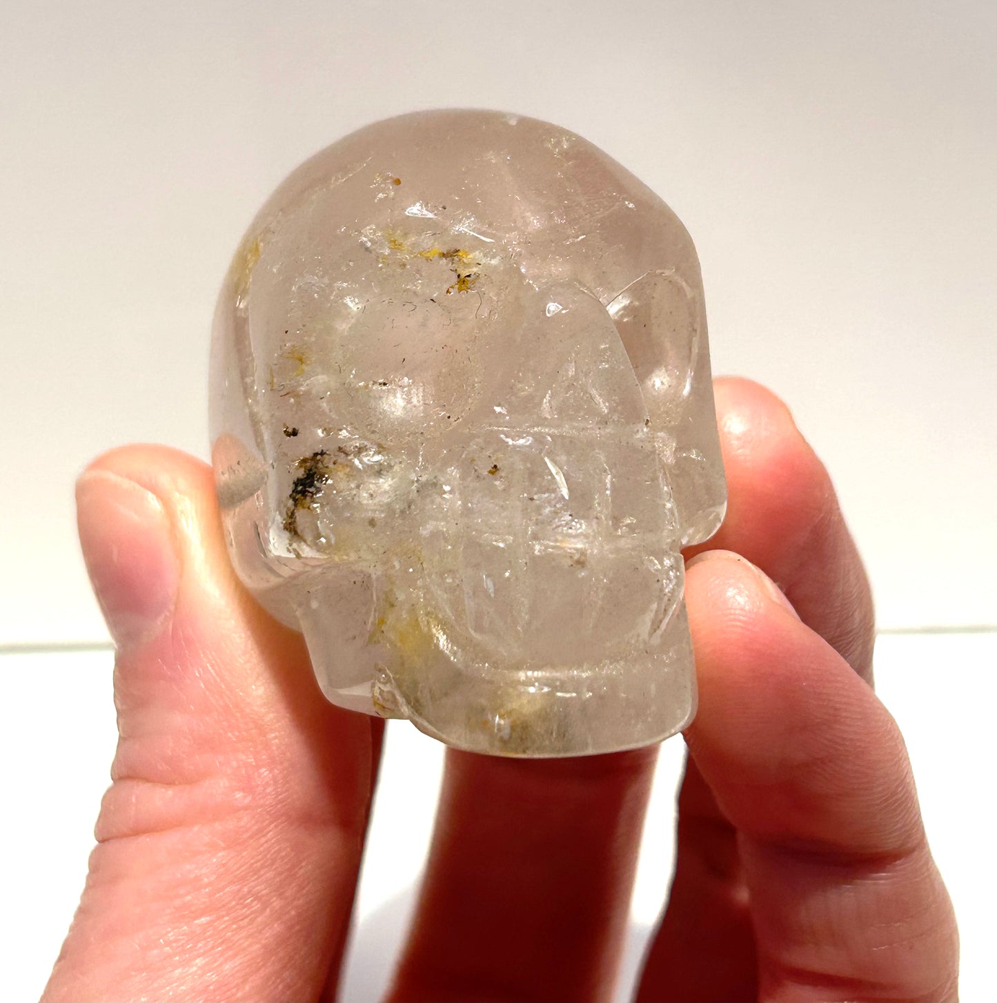2” Clear Quartz Skull Carving With Inclusions