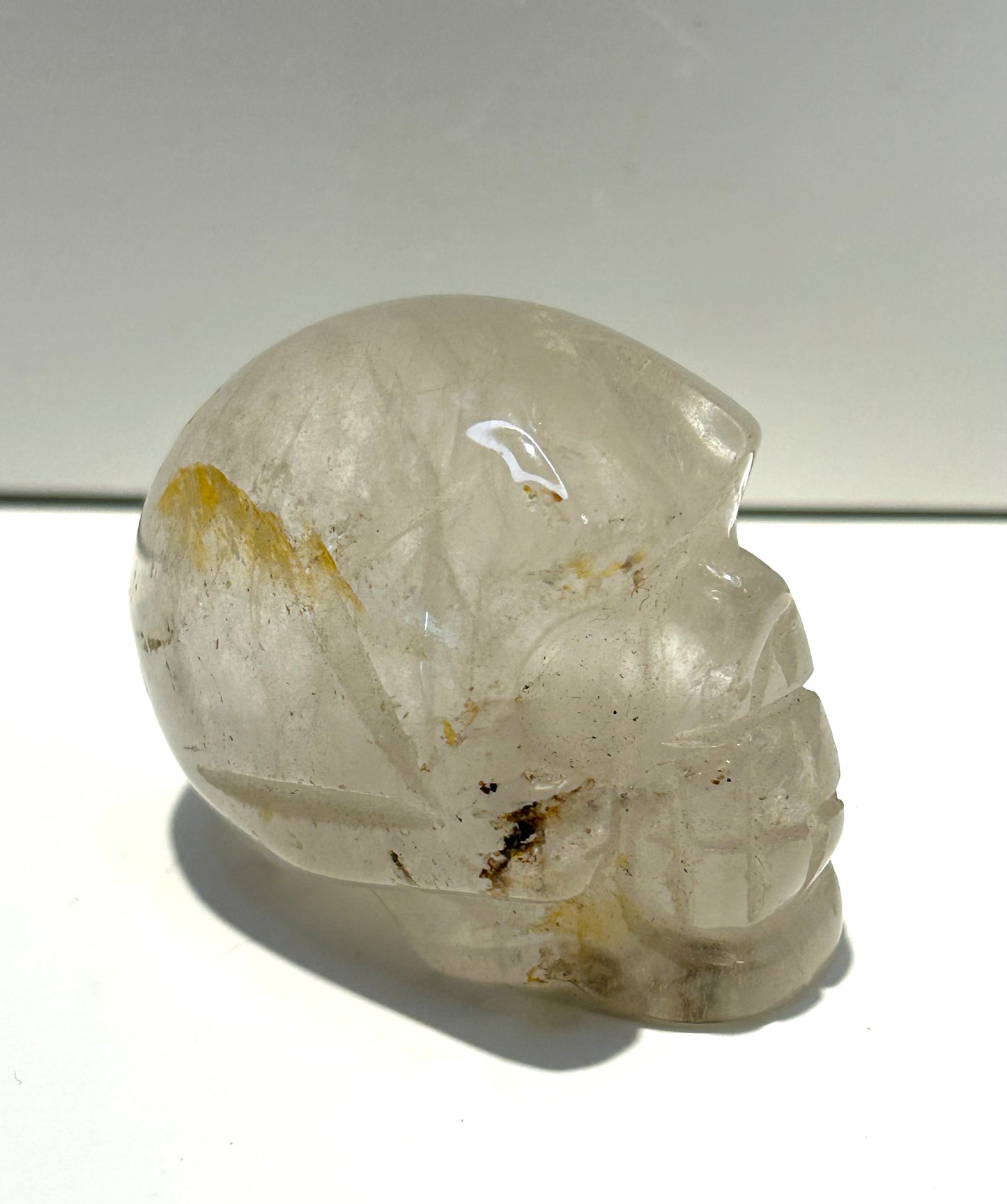 2” Clear Quartz Skull Carving With Inclusions