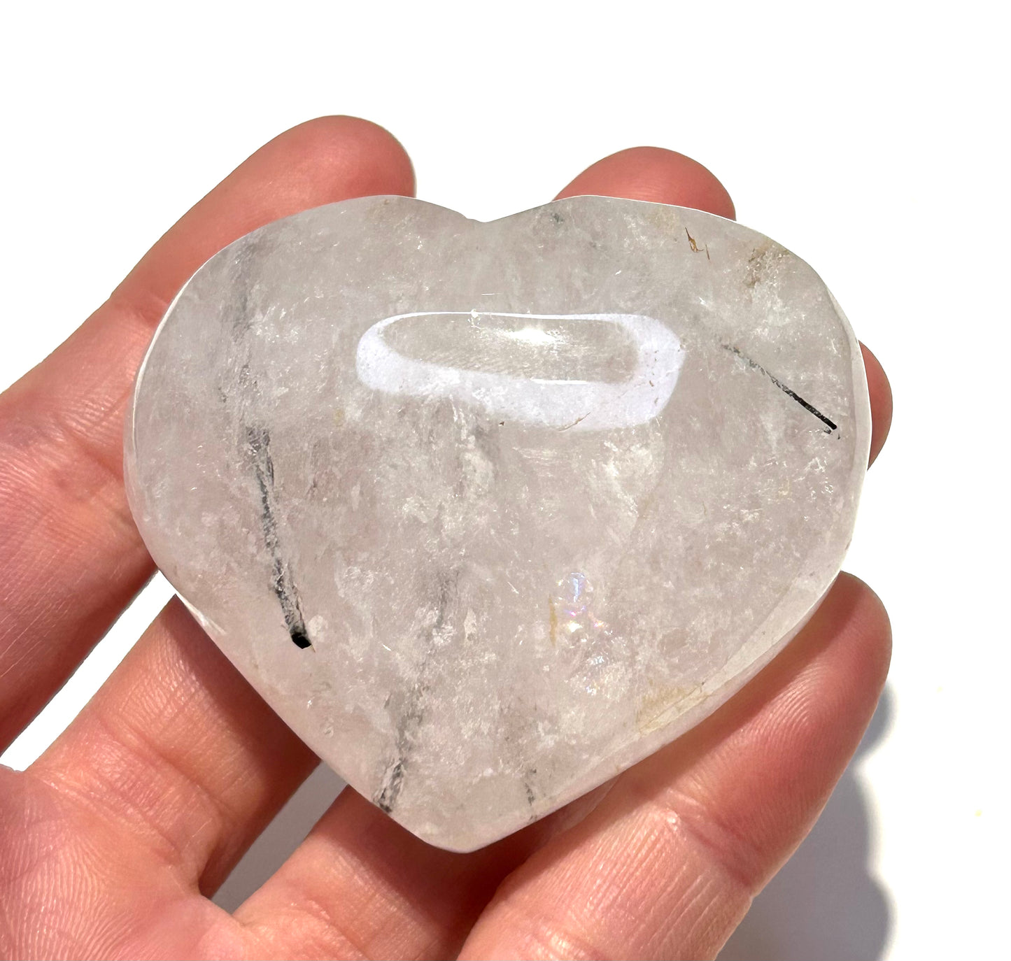 Tourmilated Quartz Palm Heart Carving Tourmaline Crystal